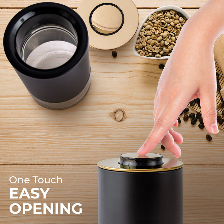 Kaffe Coffee Canister, Perfect Coffee Container Airtight, Smart Coffee Canister for Ground Coffee, Glass Jar, (16oz)