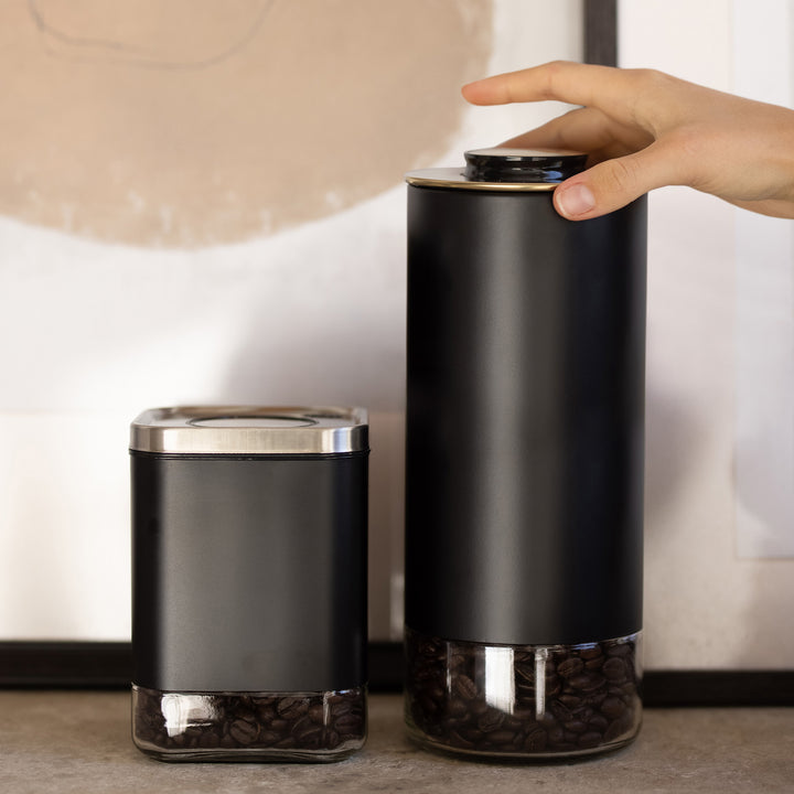 Kaffe Coffee Canister, Perfect Coffee Container Airtight, Smart Coffee Canister for Ground Coffee, Glass Jar, (16oz)