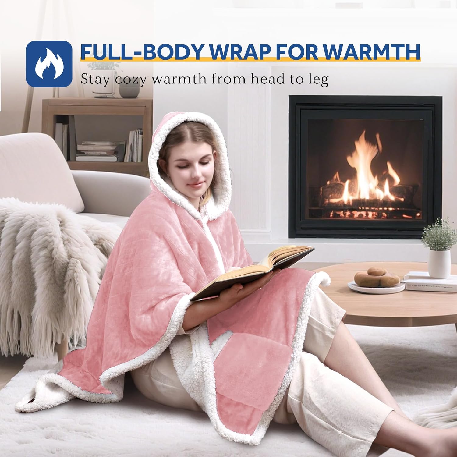 Warmrest Heated Robe Blanket Hoodie for Adults, 4 Heat Settings, 4 Hour Auto Shut Off, 50" x 60"