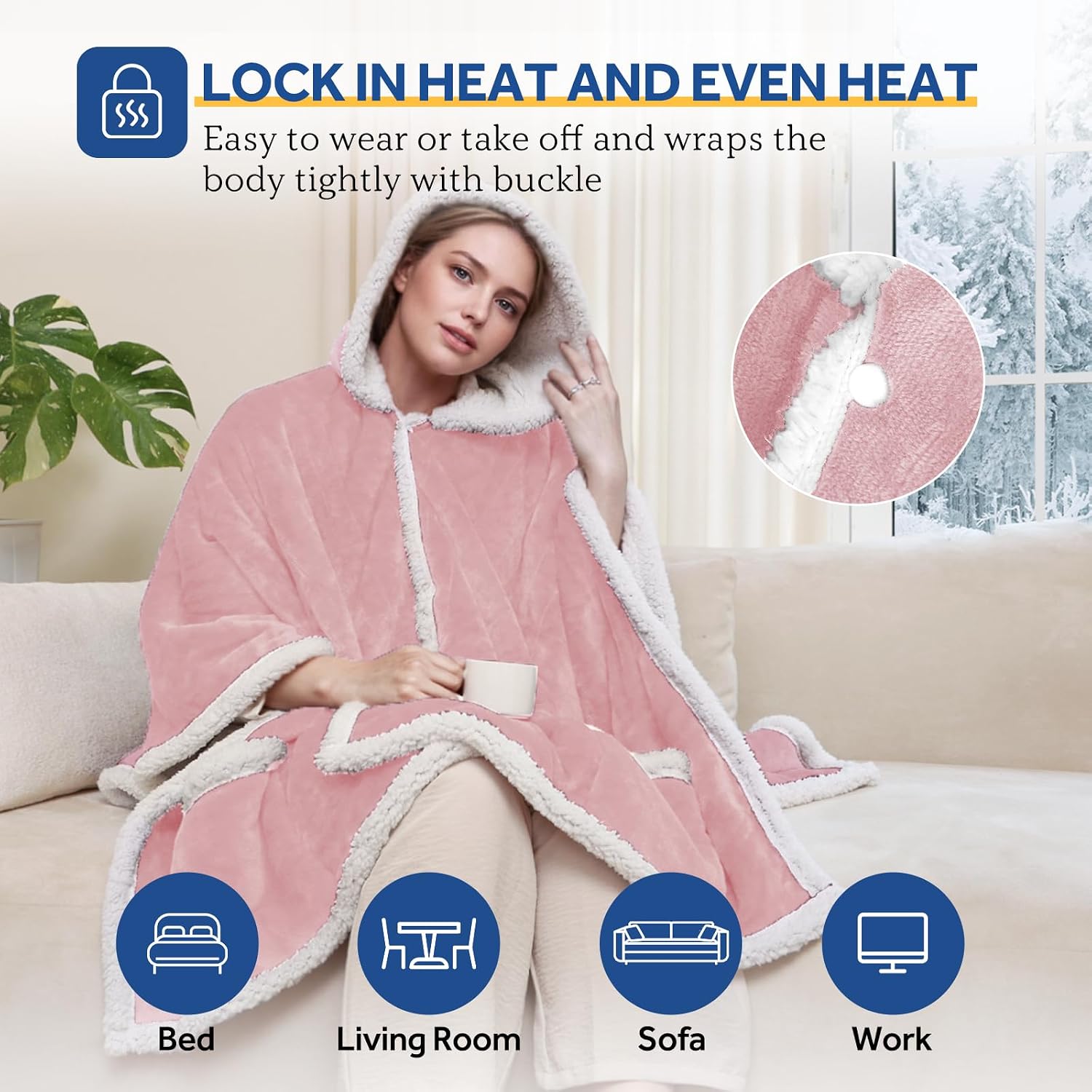Warmrest Heated Robe Blanket Hoodie for Adults, 4 Heat Settings, 4 Hour Auto Shut Off, 50" x 60"