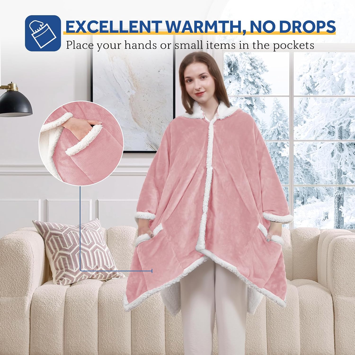 Warmrest Heated Robe Blanket Hoodie for Adults, 4 Heat Settings, 4 Hour Auto Shut Off, 50" x 60"