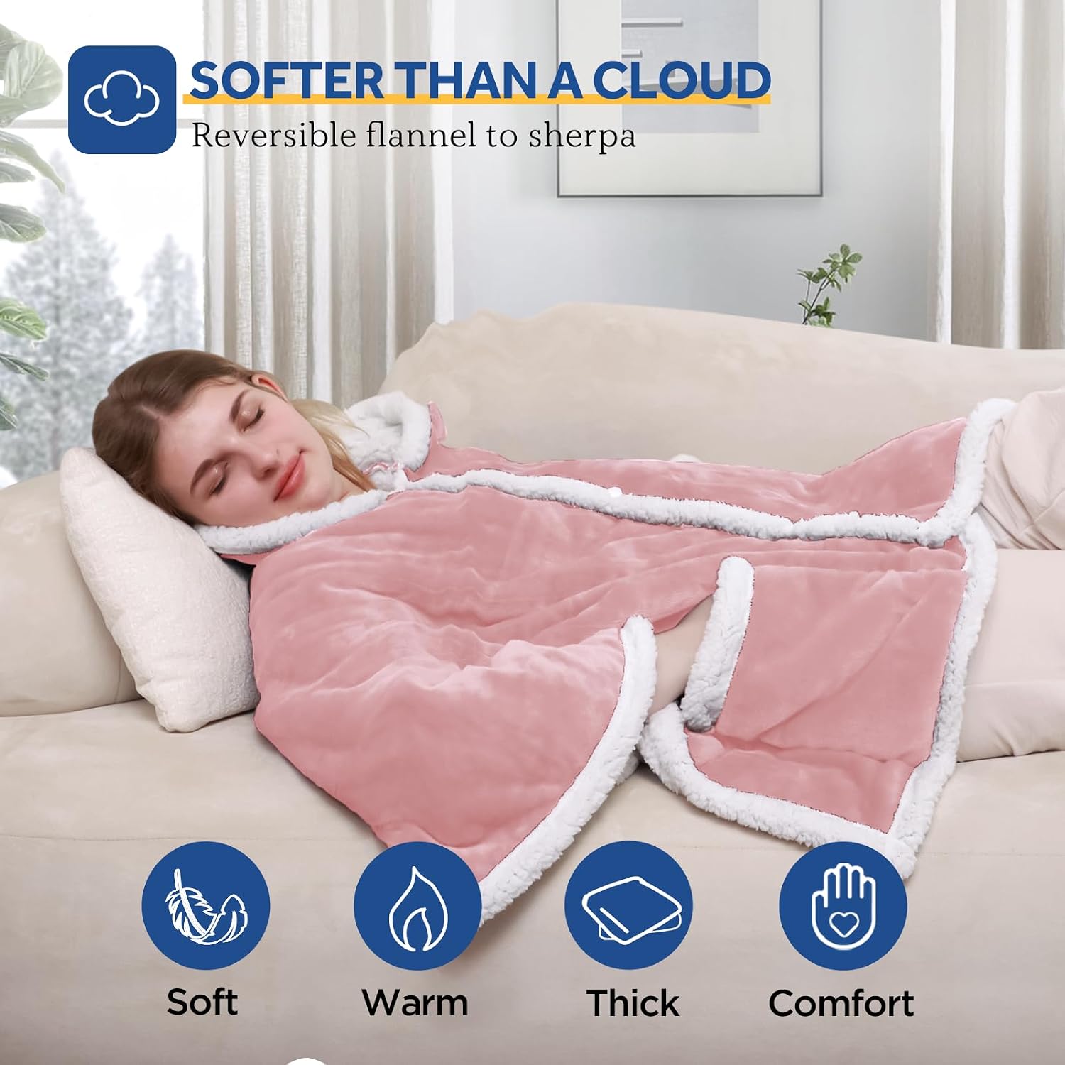 Warmrest Heated Robe Blanket Hoodie for Adults, 4 Heat Settings, 4 Hour Auto Shut Off, 50" x 60"