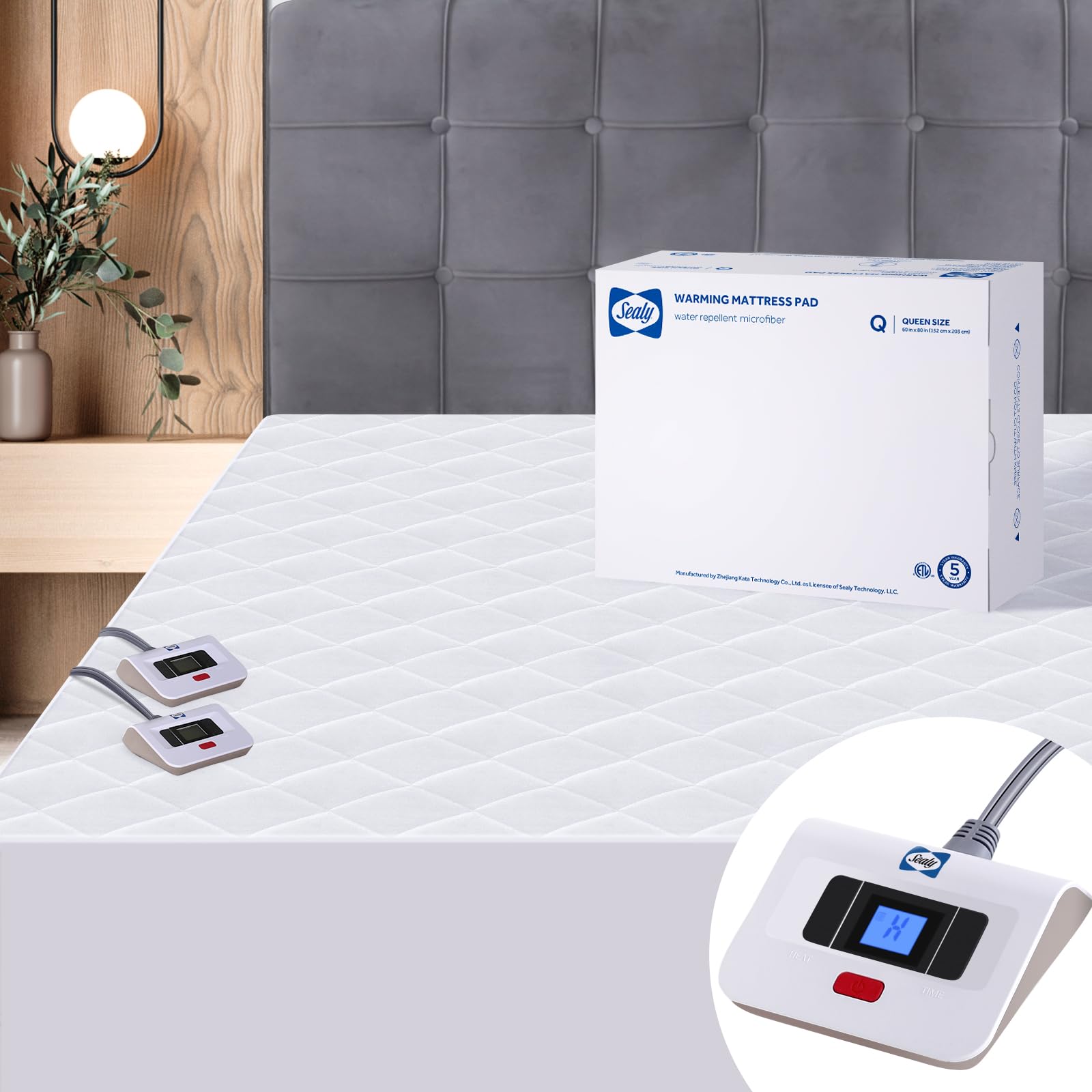 Sealy Heated Mattress Pad | Luxury Quilted Waterproof Electric Mattress Cover with 10 Heat Setting Controller & 1-12 Hours Auto Shut Off | Fit Up to 15" Deep Pocket | Luxury Quilted Electric Mattress Cover 1 to 12 Hours Auto Shut Off