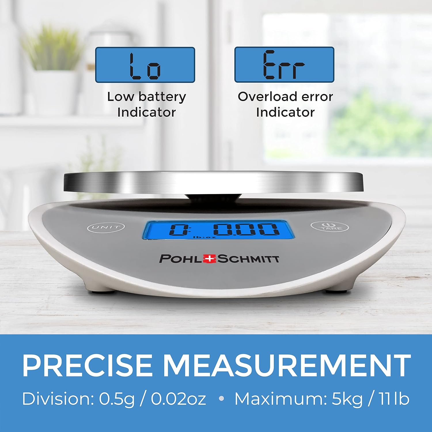 Pohl Schmitt Digital Food Kitchen Scale, Batteries Included, Measures Grams/Ounces, Auto Shut-Off, Stainless Steel, 2 Pack