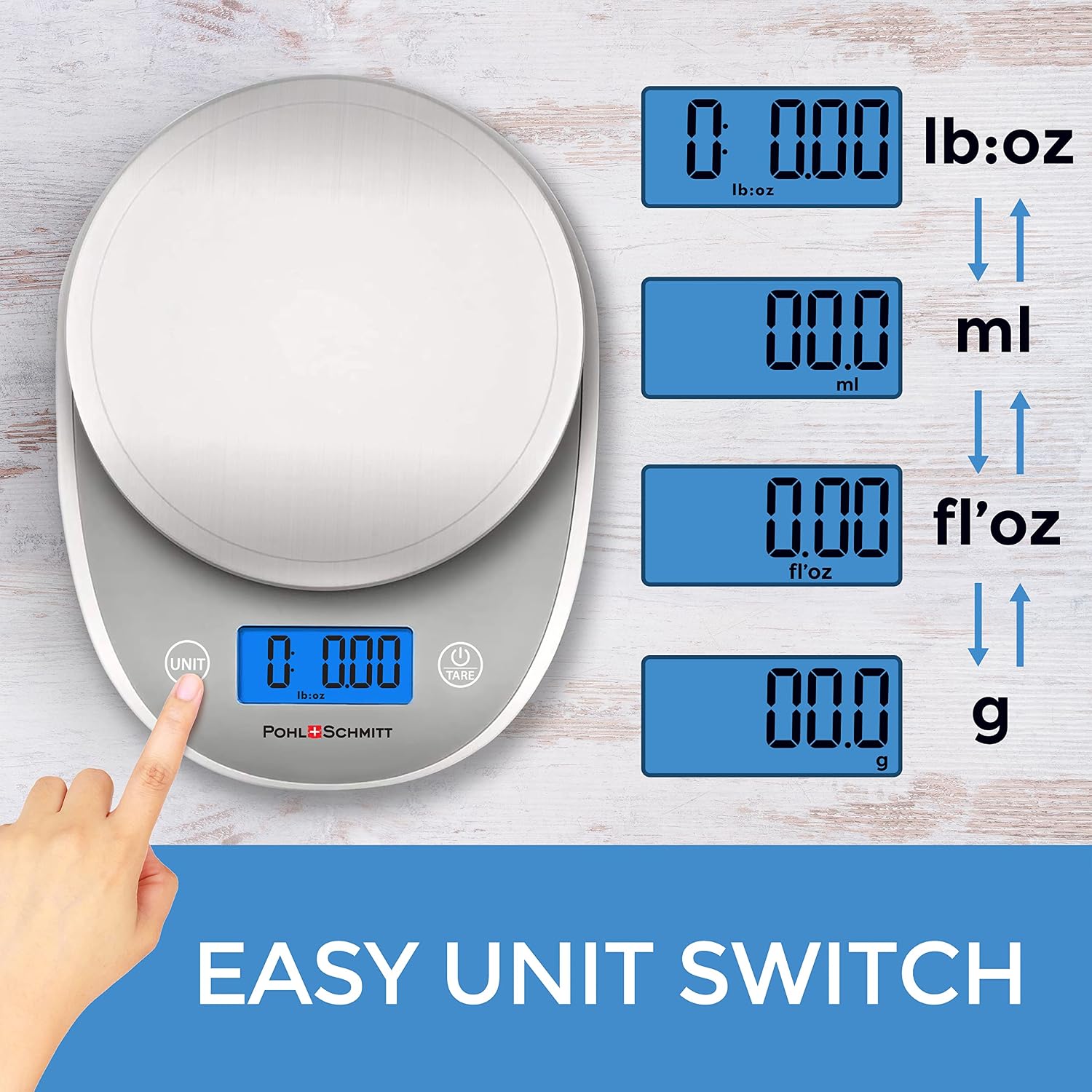 Pohl Schmitt Digital Food Kitchen Scale, Batteries Included, Measures Grams/Ounces, Auto Shut-Off, Stainless Steel, 2 Pack