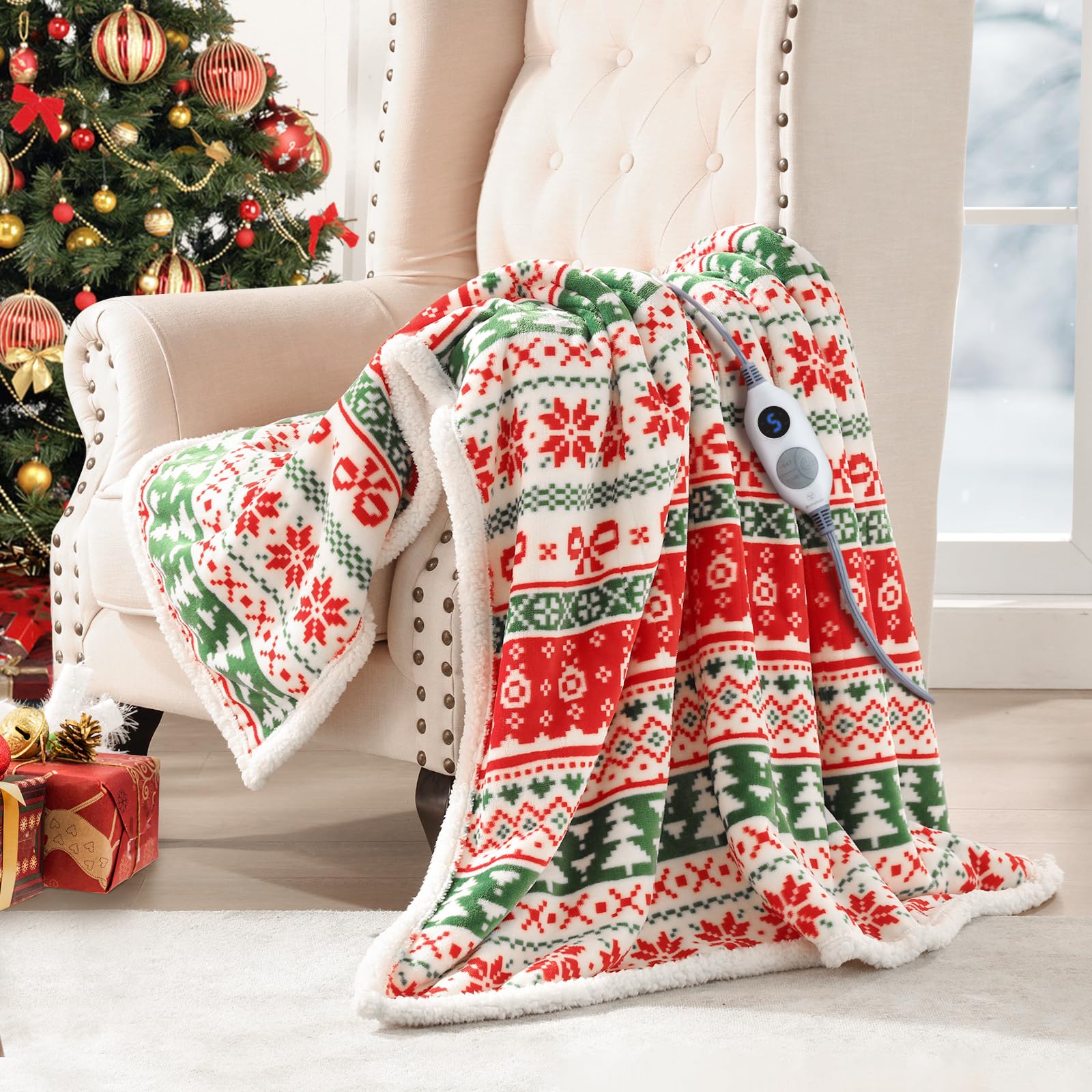Westinghouse Heated Throw Blanket, 50"x60", Christmas Trees, ETL Certified | 6 Heating Levels, 2-10 Hours Auto-off, Overheat Protection, Flannel to Sherpa, Machine Washable, Couch Bed Office Home