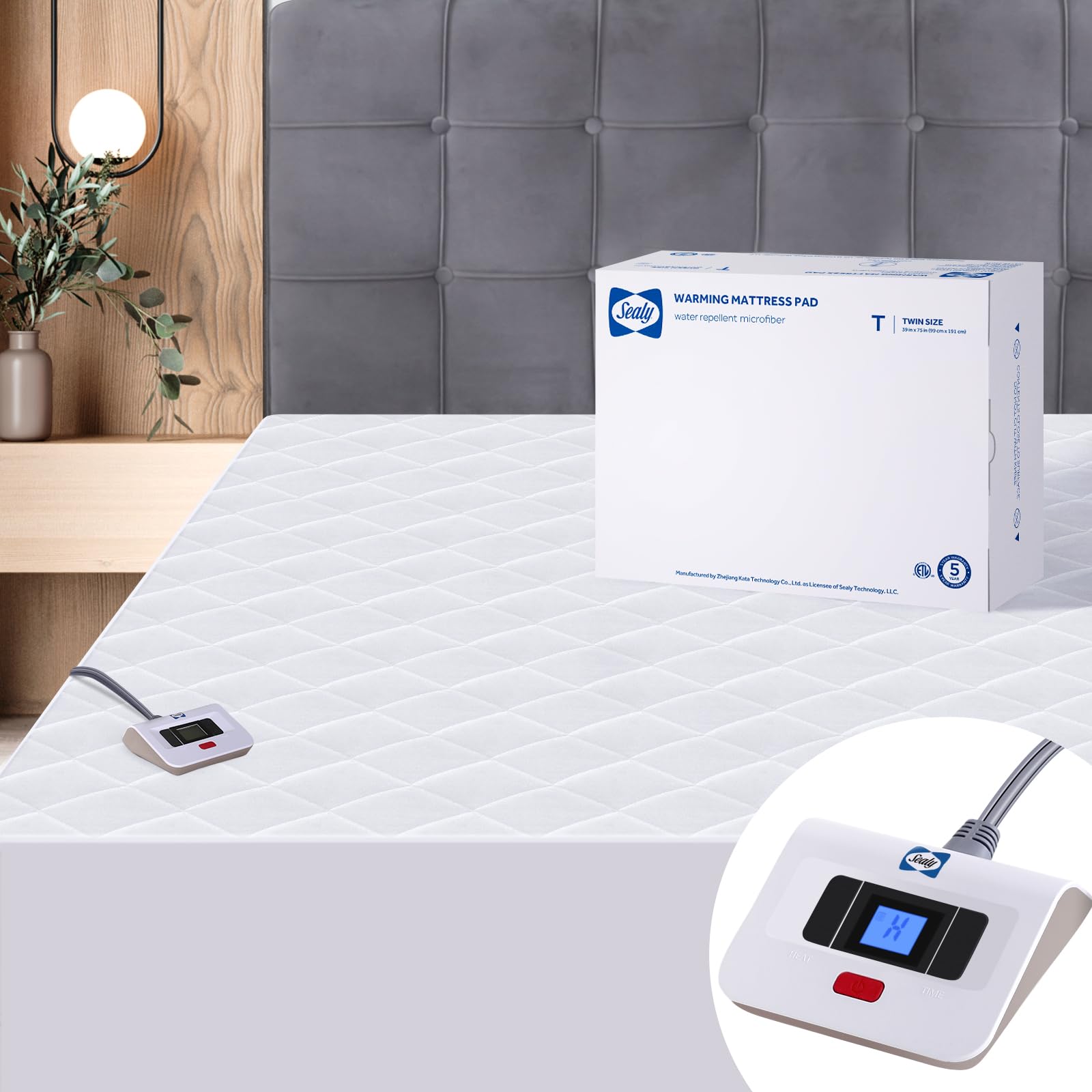 Sealy Heated Mattress Pad | Luxury Quilted Waterproof Electric Mattress Cover with 10 Heat Setting Controller & 1-12 Hours Auto Shut Off | Fit Up to 15" Deep Pocket | Luxury Quilted Electric Mattress Cover 1 to 12 Hours Auto Shut Off