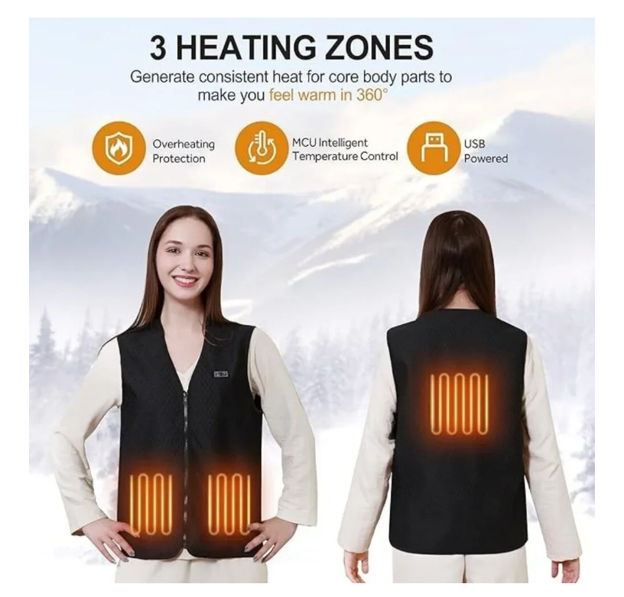 Warmrest Women's Heated Vest, 3 Heat Zones, 10000 mAh Battery, Lightweight, Black