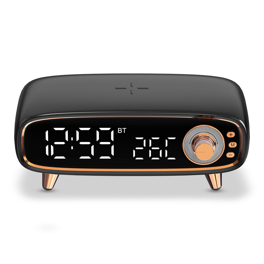 Sarina Wireless Charging Alarm Clock with Speaker, Black