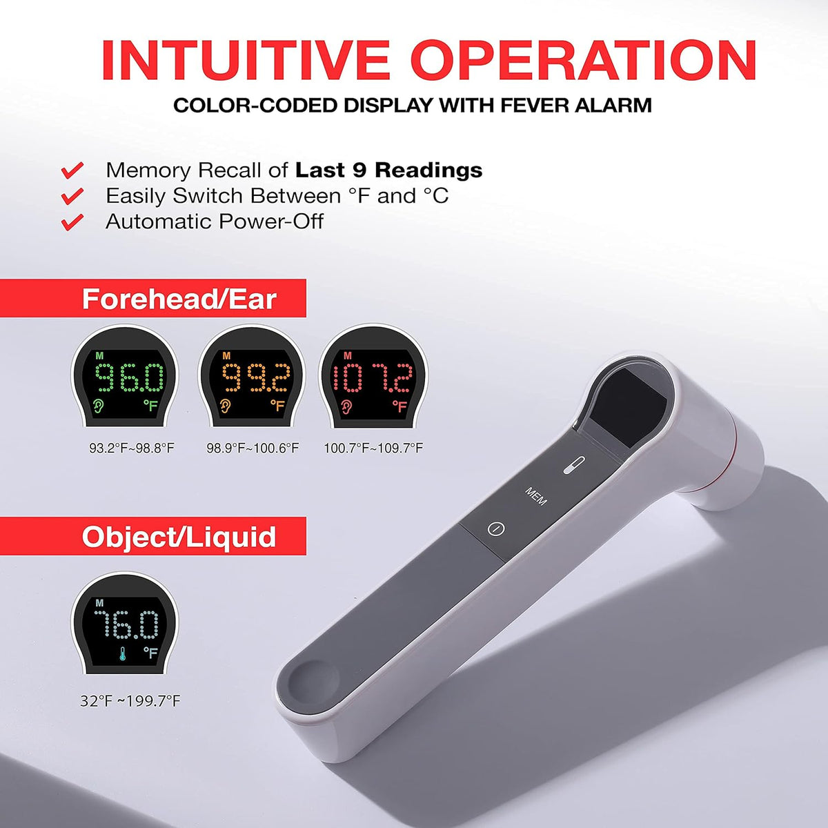 Mueller Ear Forehead Thermometer for Adults and Kids for Fever with Ear Temperature Probe and LCD Display, Non-Contact Body and Surface Thermometer, Auto Shut-Off, White