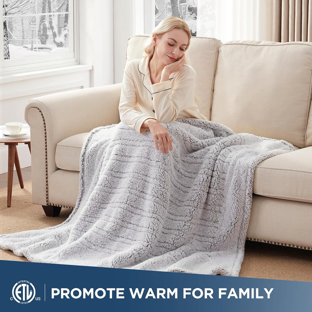 Westinghouse Electric Blanket Heated Throw, 6 Heat Settings | Soft Plush Sherpa Heated Blanket with 2-10 Hours Auto-Off, Machine Washable, Grey, Size 50" X 60"