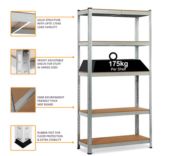 Heavy-Duty 5-Tier Boltless Shelving Unit, 36" Wide, 18" Deep, 72" High, Black