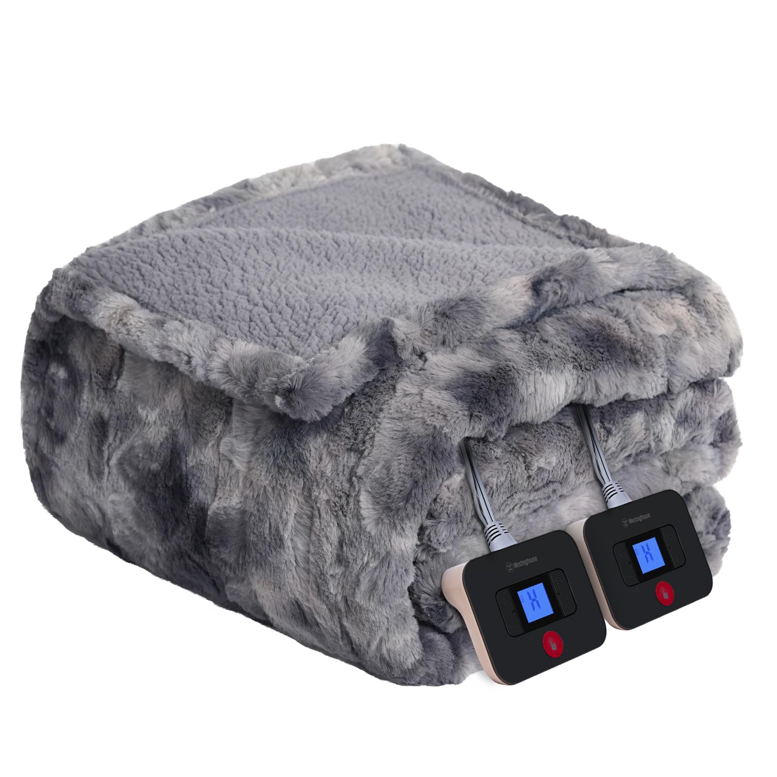 Westinghouse Heated Electric Blanket Faux Fur with 10 Levels, 1-12H Auto-Off, Machine Washable, Overheat Protection, ETL Certified, Cozy Warmth for Home, Queen, 84" x 90"