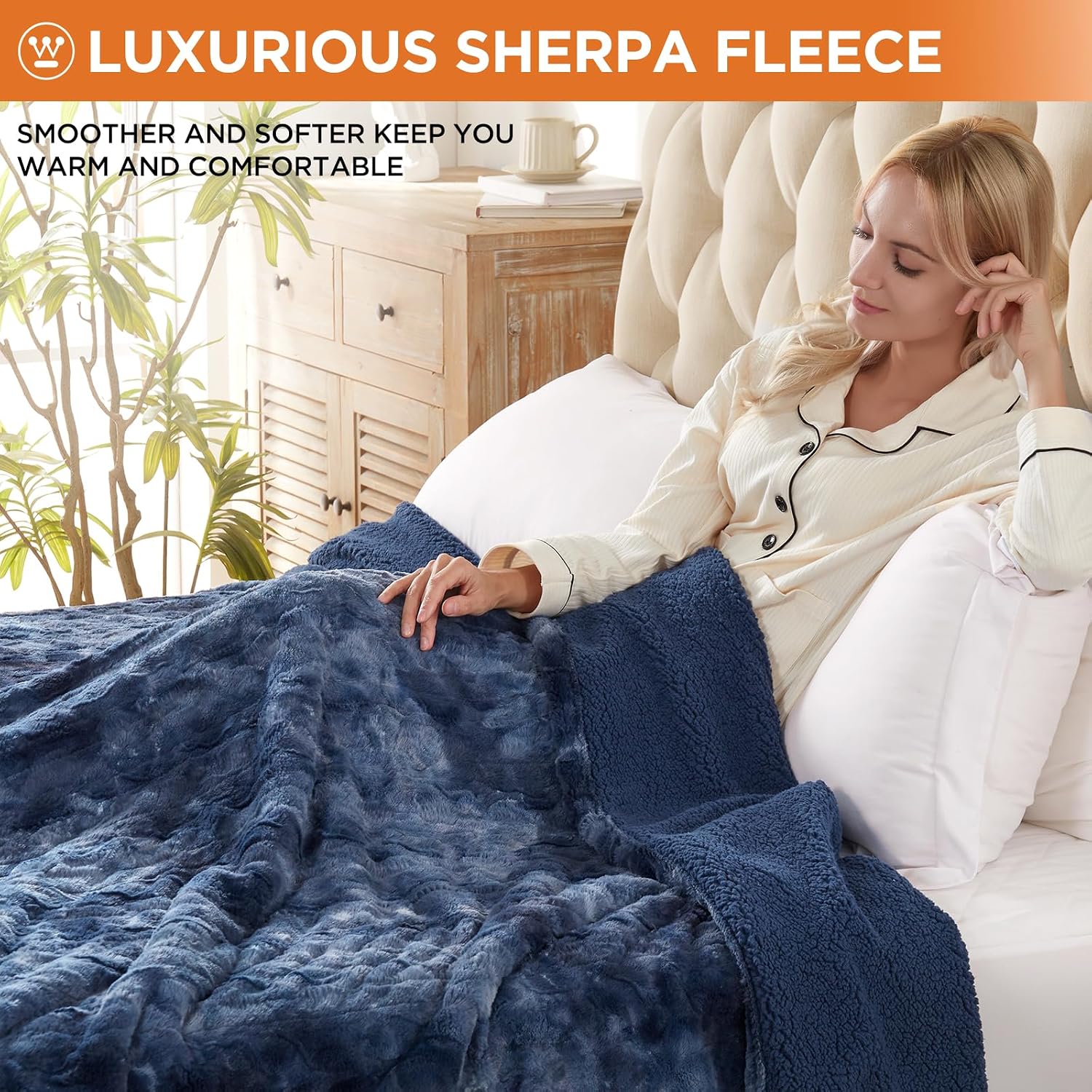Westinghouse Heated Electric Blanket Faux Fur with 10 Levels, 1-12H Auto-Off, Machine Washable, Overheat Protection, ETL Certified, Cozy Warmth for Home, Queen, 84" x 90"