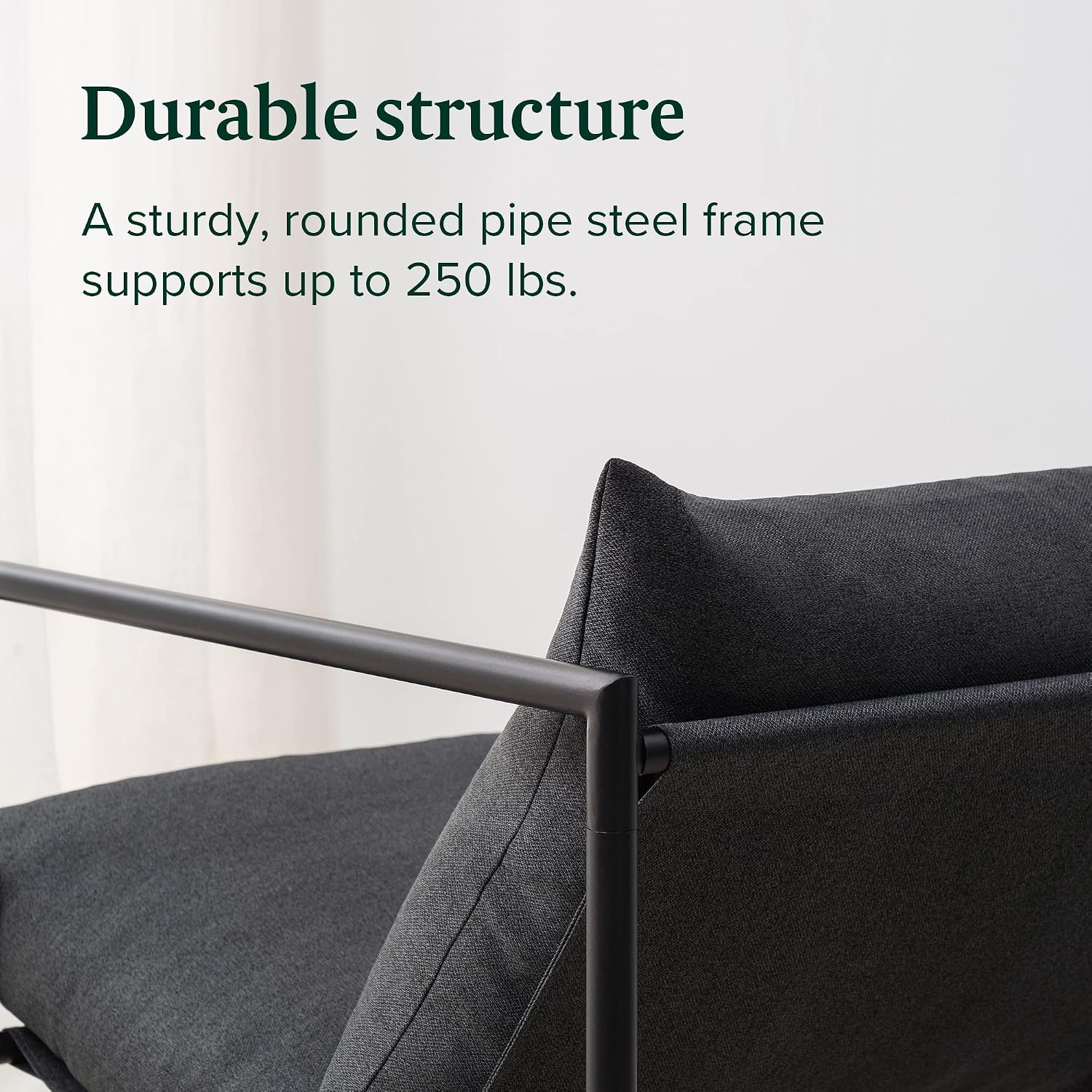 Zinus Aidan Sling Accent Chair, Metal Framed Armchair with Shredded Foam Cushioning, Dark Grey