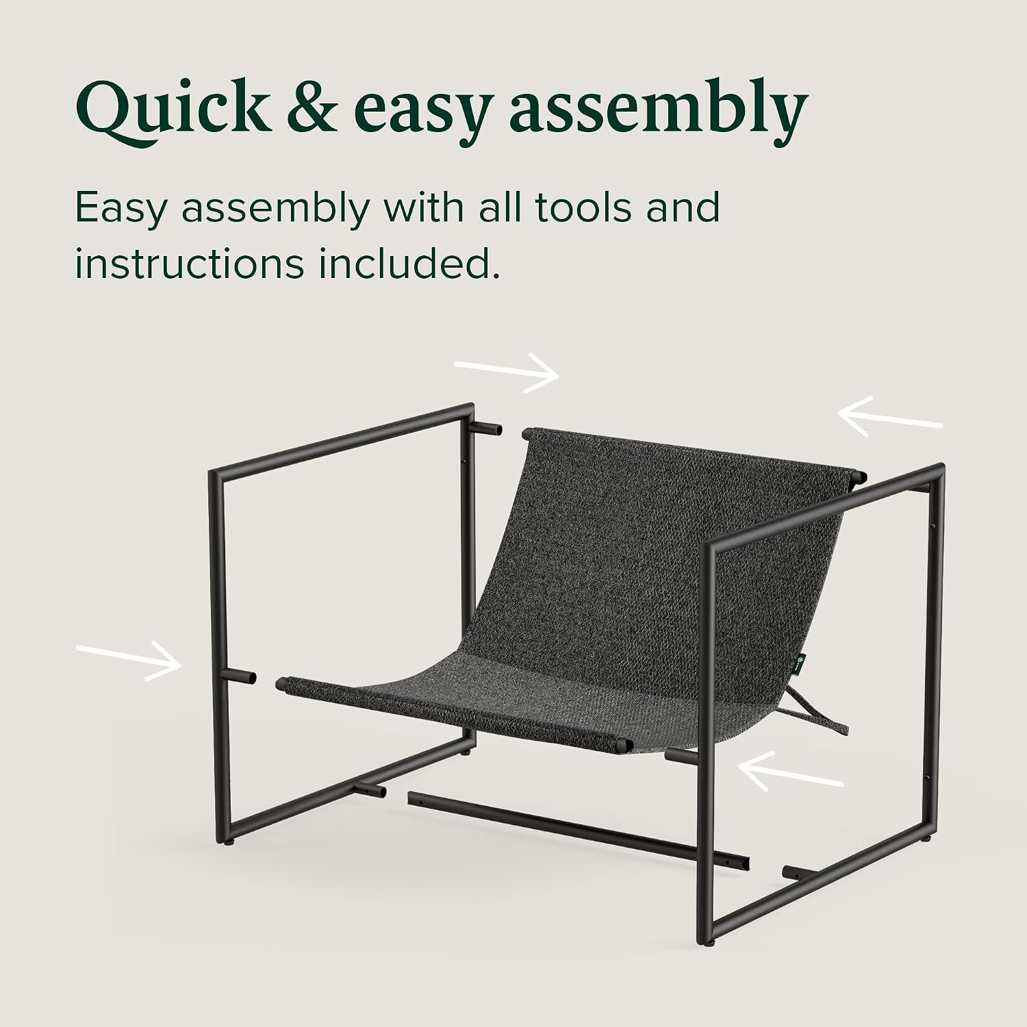 Zinus Aidan Sling Accent Chair, Metal Framed Armchair with Shredded Foam Cushioning, Dark Grey