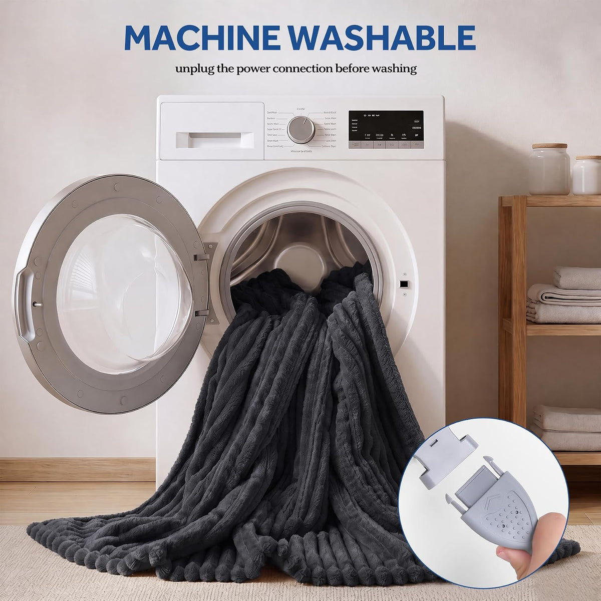 Sealy Electric Blanket Throw 5060, Ribbed Flannel to Sherpa with 6 Heat Settings, 2-10 Hours Auto Off, Overheat Protection, Machine Washable, ETC Certified, Grey, Size 50" x 60"
