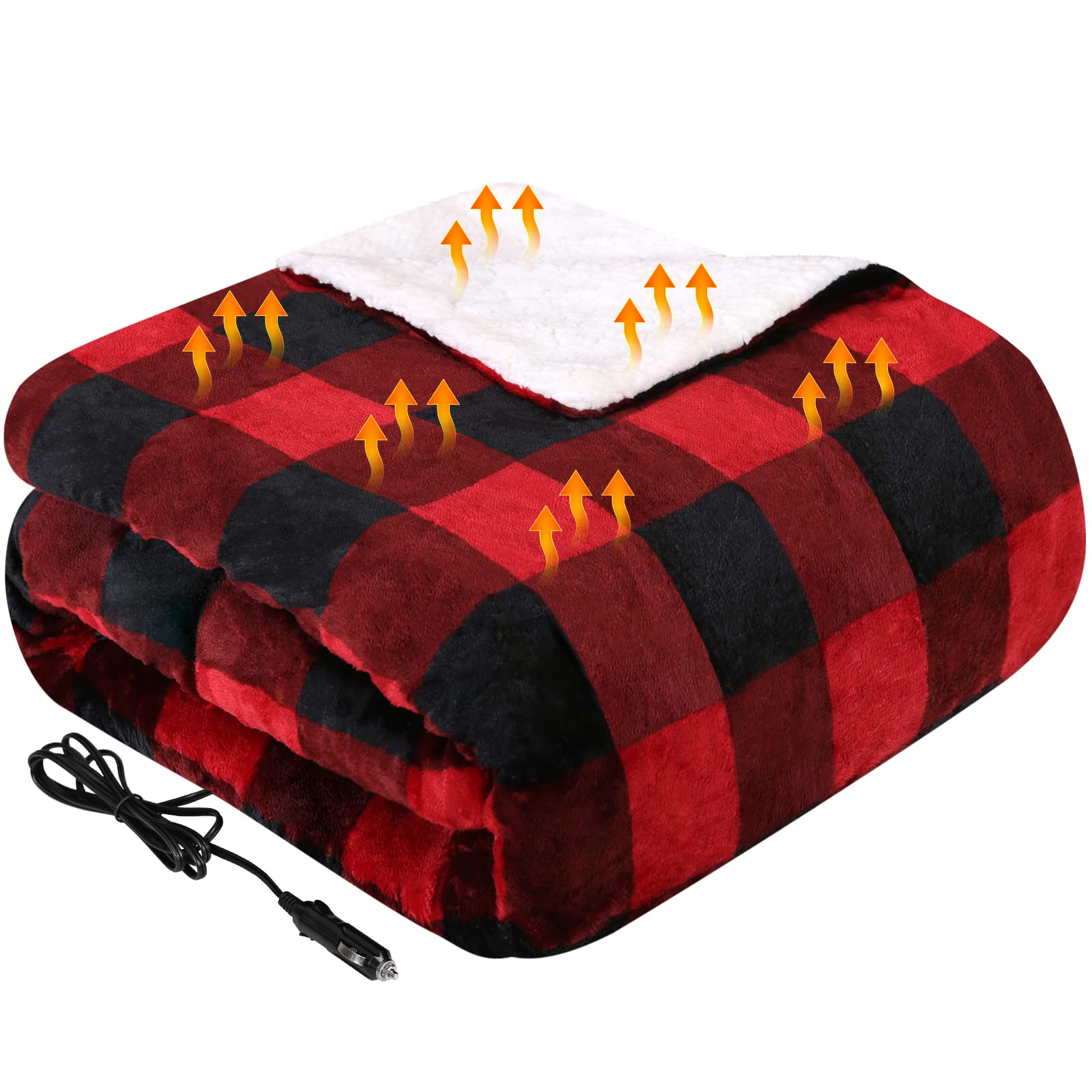 Westinghouse Heated Car Blanket, 59" x 43 | 12-Volt Electric Blanket for Car, Truck, SUV, RV, Portable Heated Throw for Camping, Red Buffalo Plaid