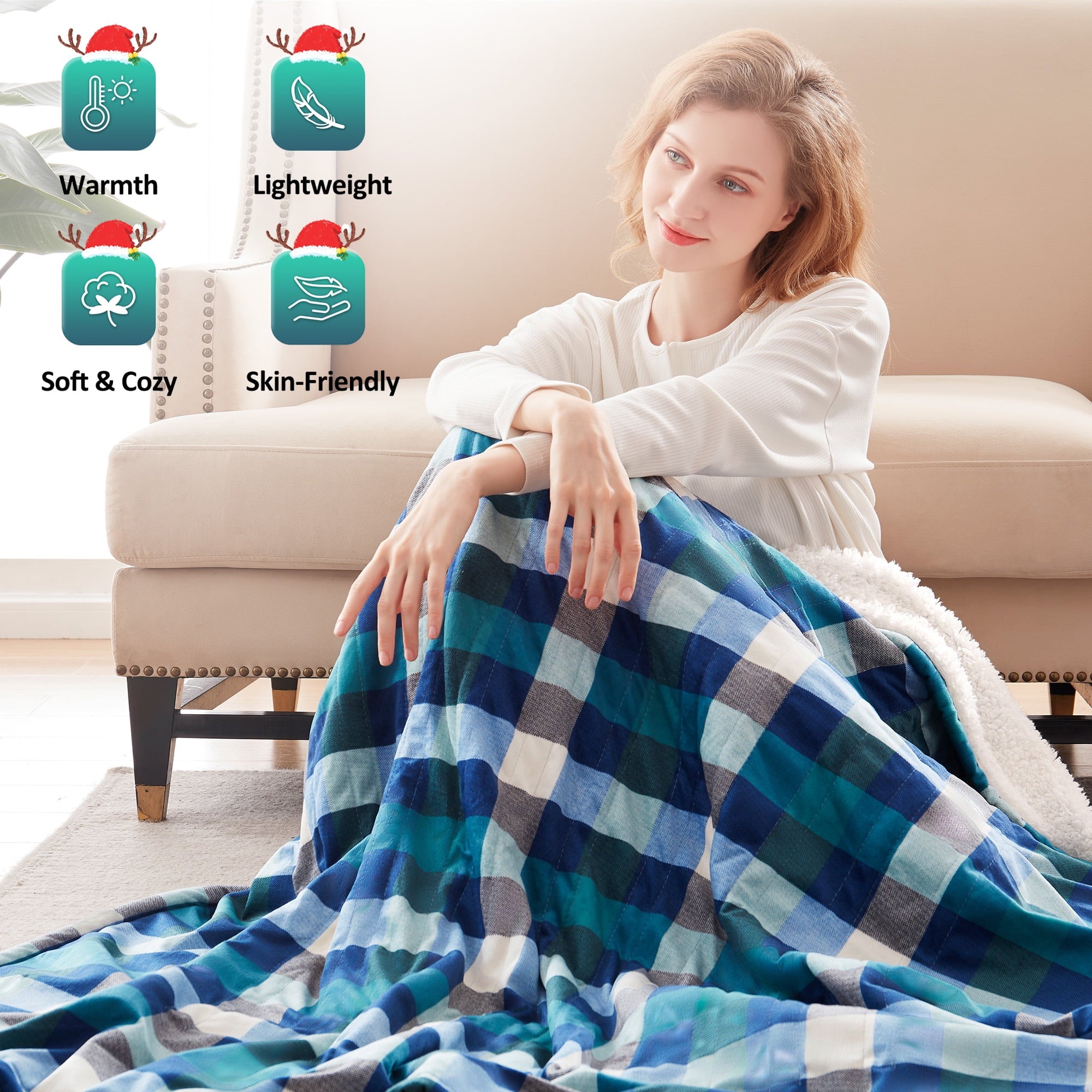 Kata Westinghouse Electric Blanket Heated, Plaid & Sherpa Heating Blanket, 10 Heating Levels & 1-12Hours Heating Time Settings, Queen 84" x 90"
