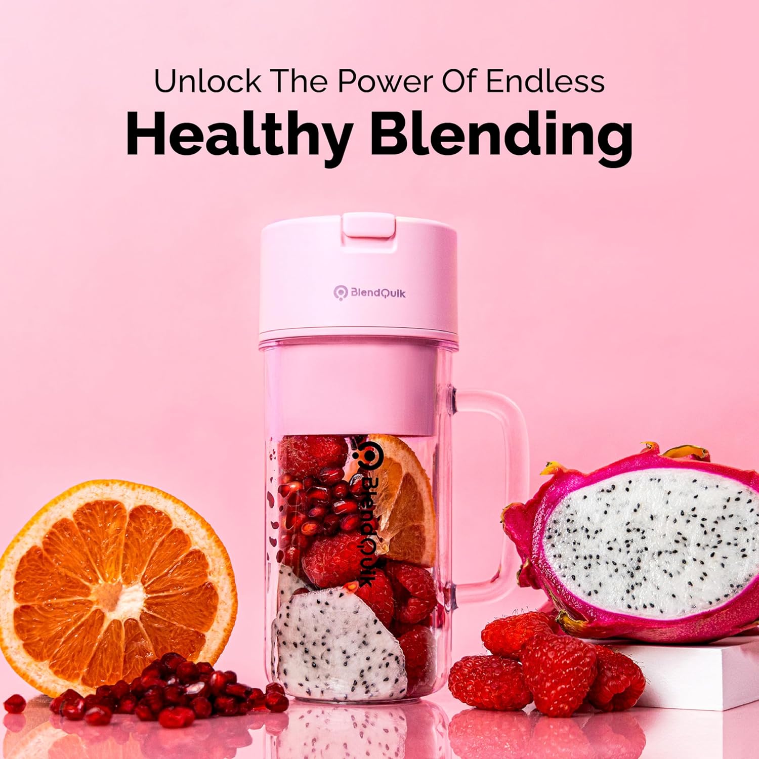 BlendQuik Portable Rechargeable Blender for Smoothies and Shakes, 14oz, Pink, 2 Pack