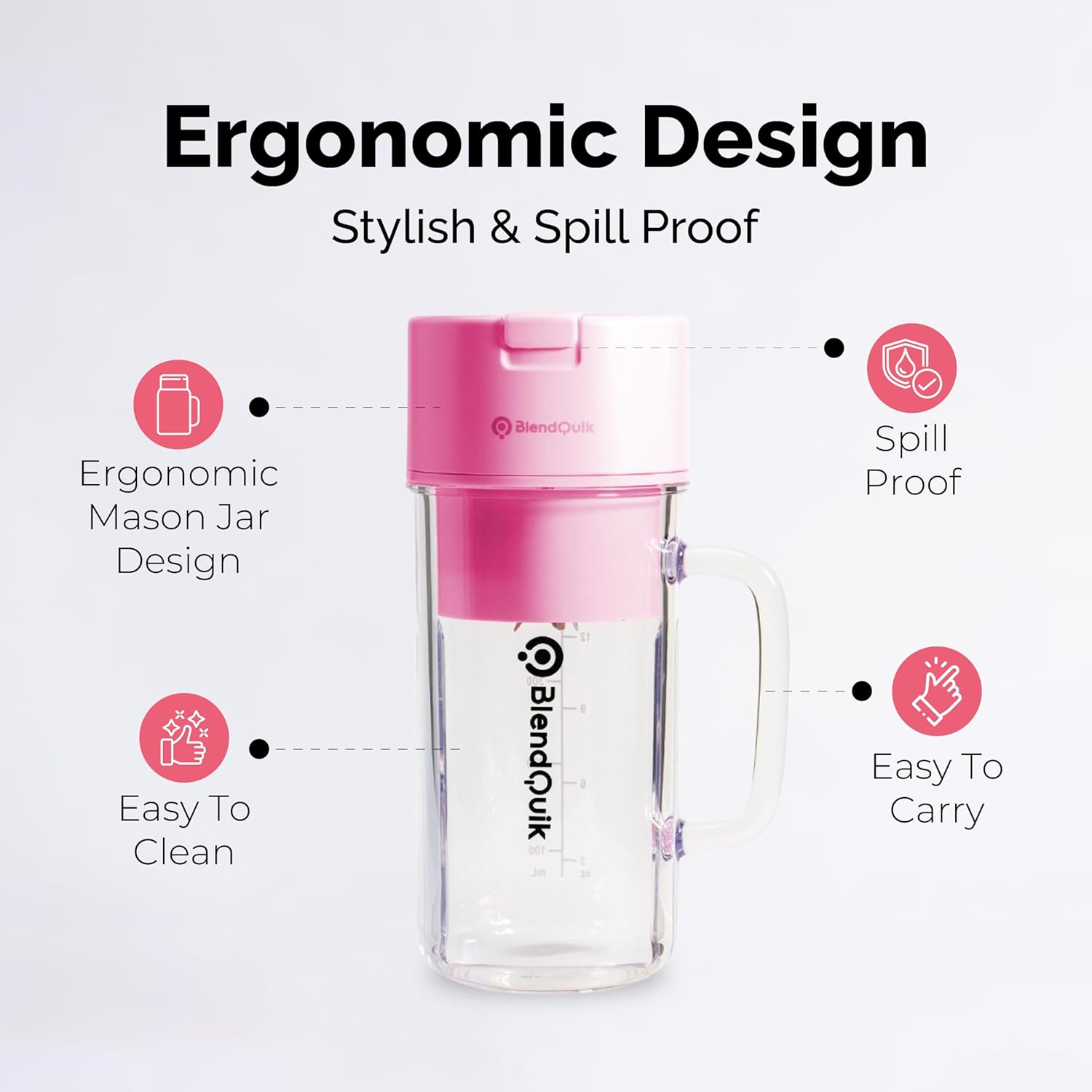 BlendQuik Portable Rechargeable Blender for Smoothies and Shakes, 14oz, Pink, 2 Pack