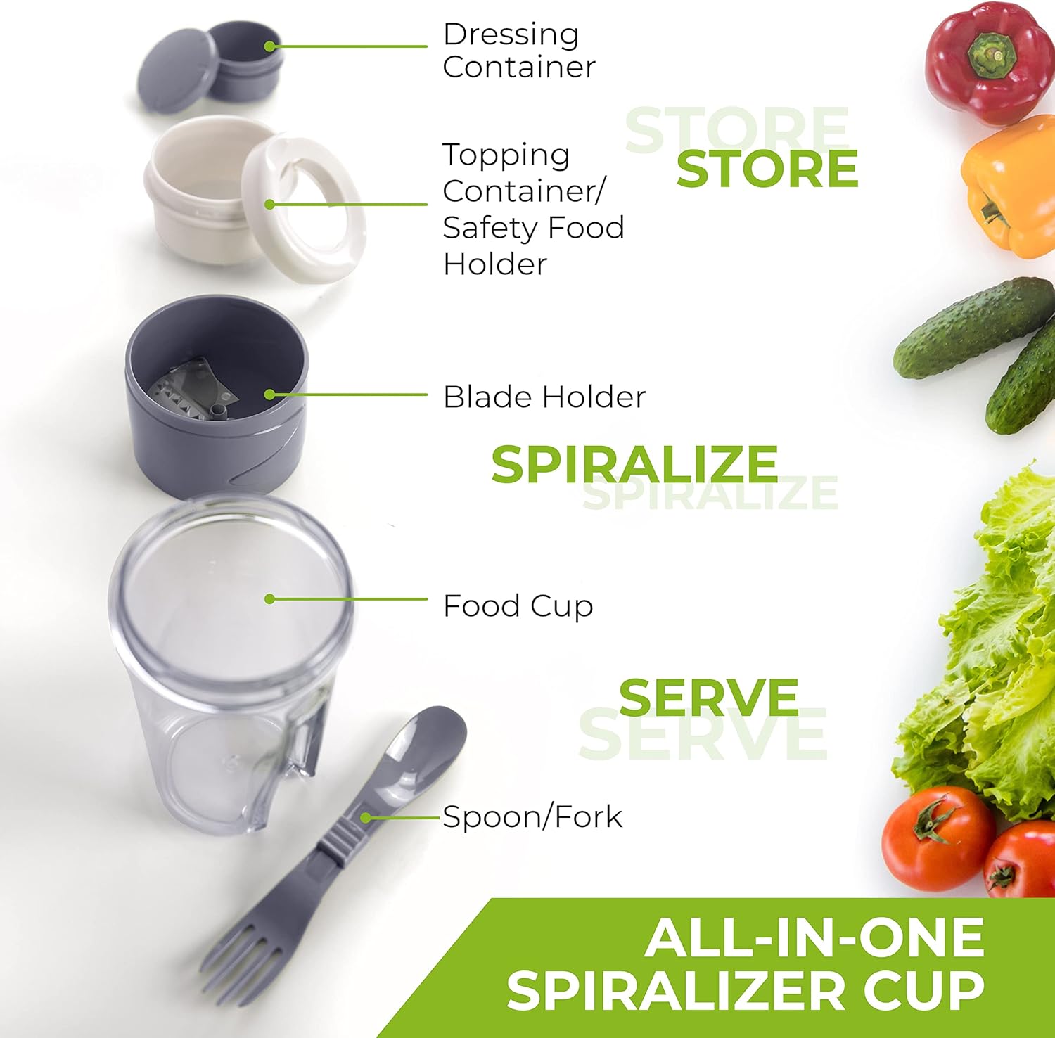 Mueller Spiralizer for Veggies & Salad Container for Lunch, 2 Pack