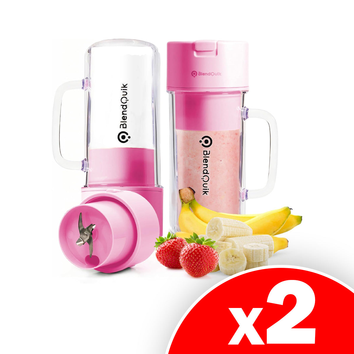 BlendQuik Portable Rechargeable Blender for Smoothies and Shakes, 14oz, Pink, 2 Pack