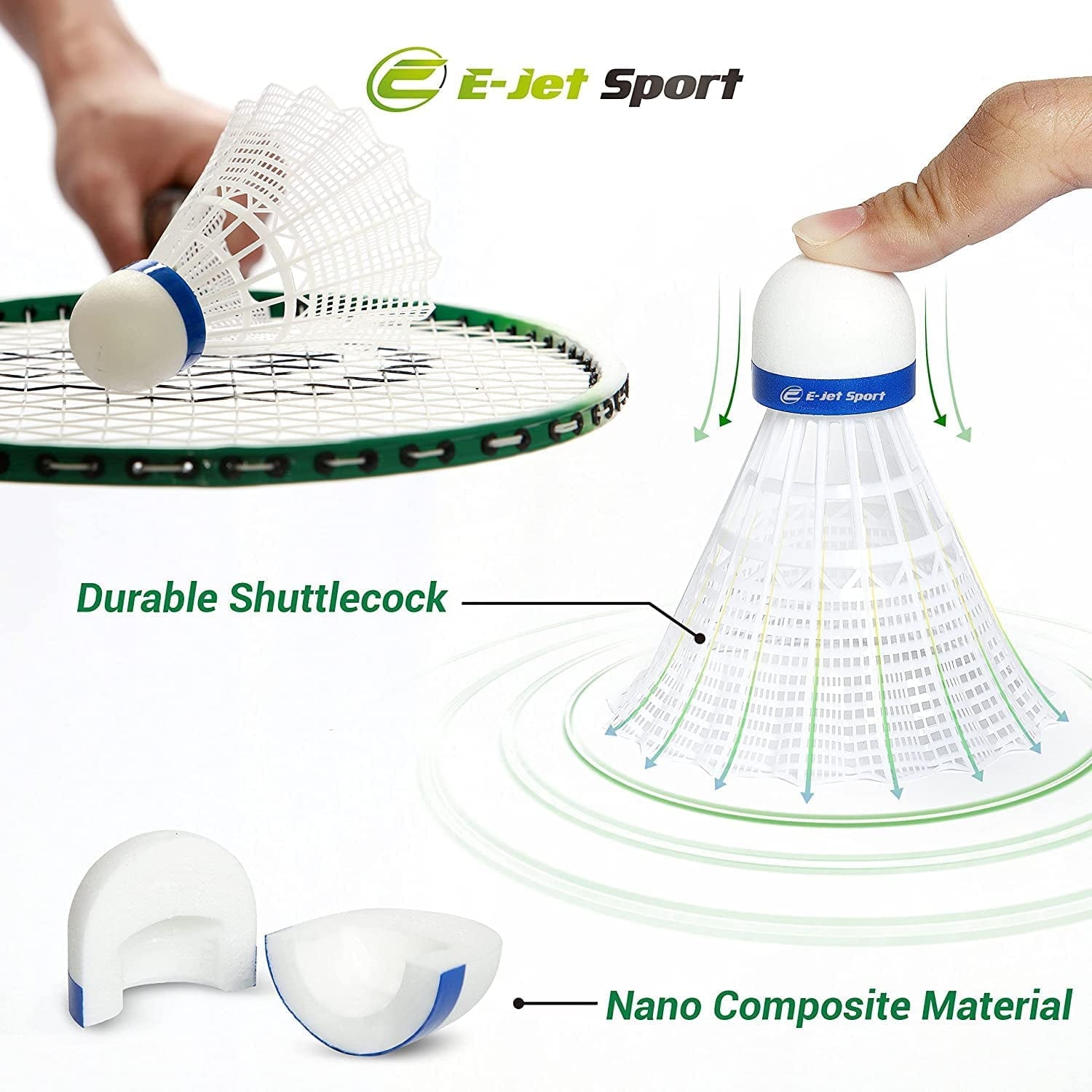 E-Jet Sport Rackets LED Lightning Shuttlecocks Combo Portable Sport Badminton Net Set