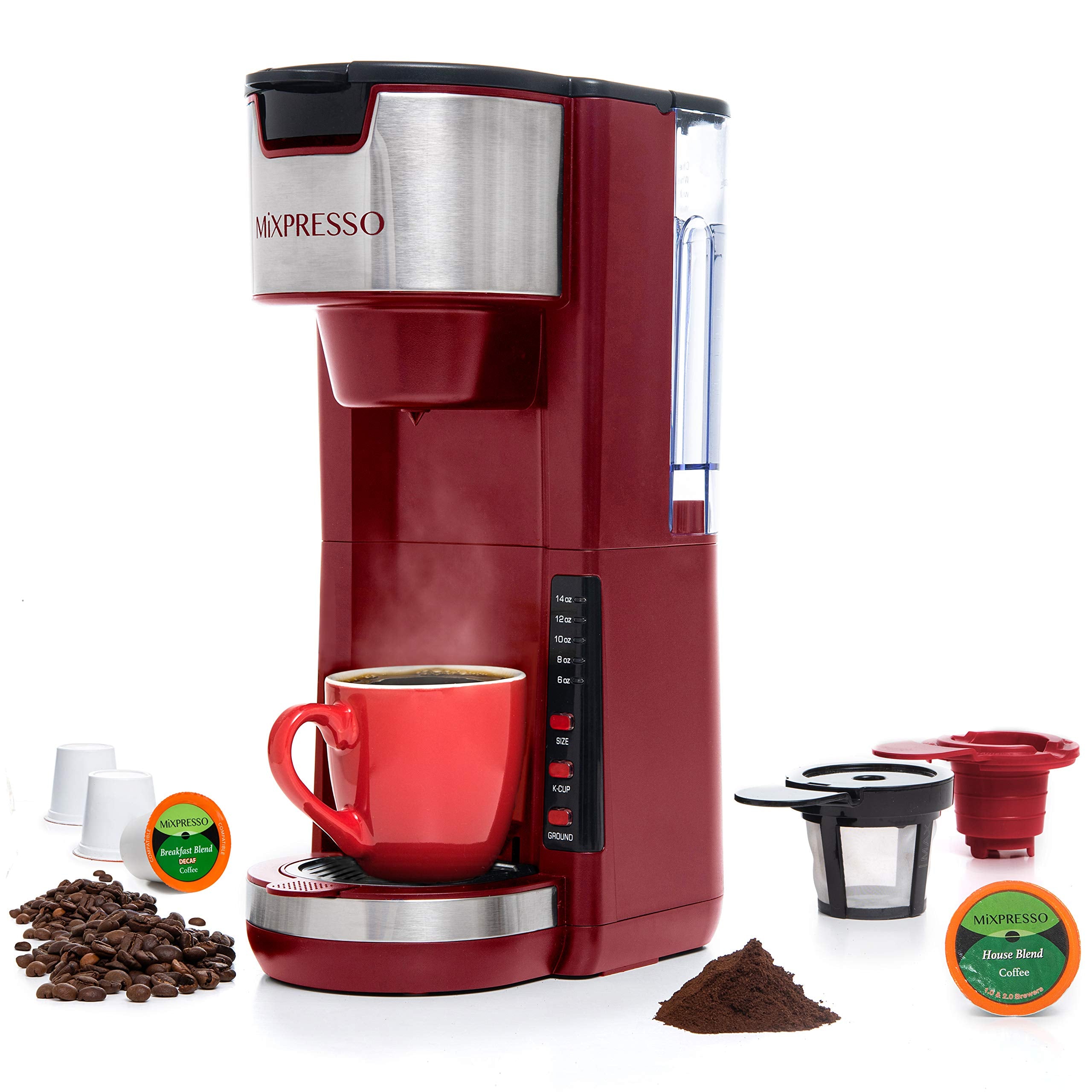 Mixpresso Single Serve Coffee Brewer K-Cup Pods Compatible & Ground