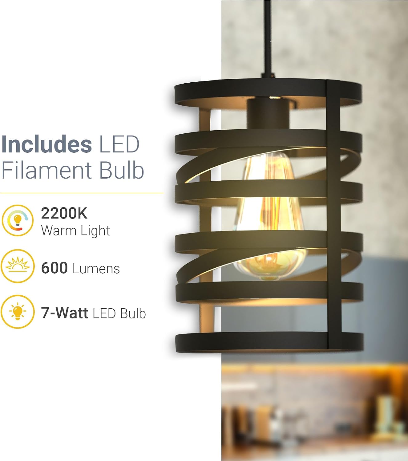 KODA Crafton 1 -Light Black Farmhouse Metal Drum Mini Hanging Pendant Light