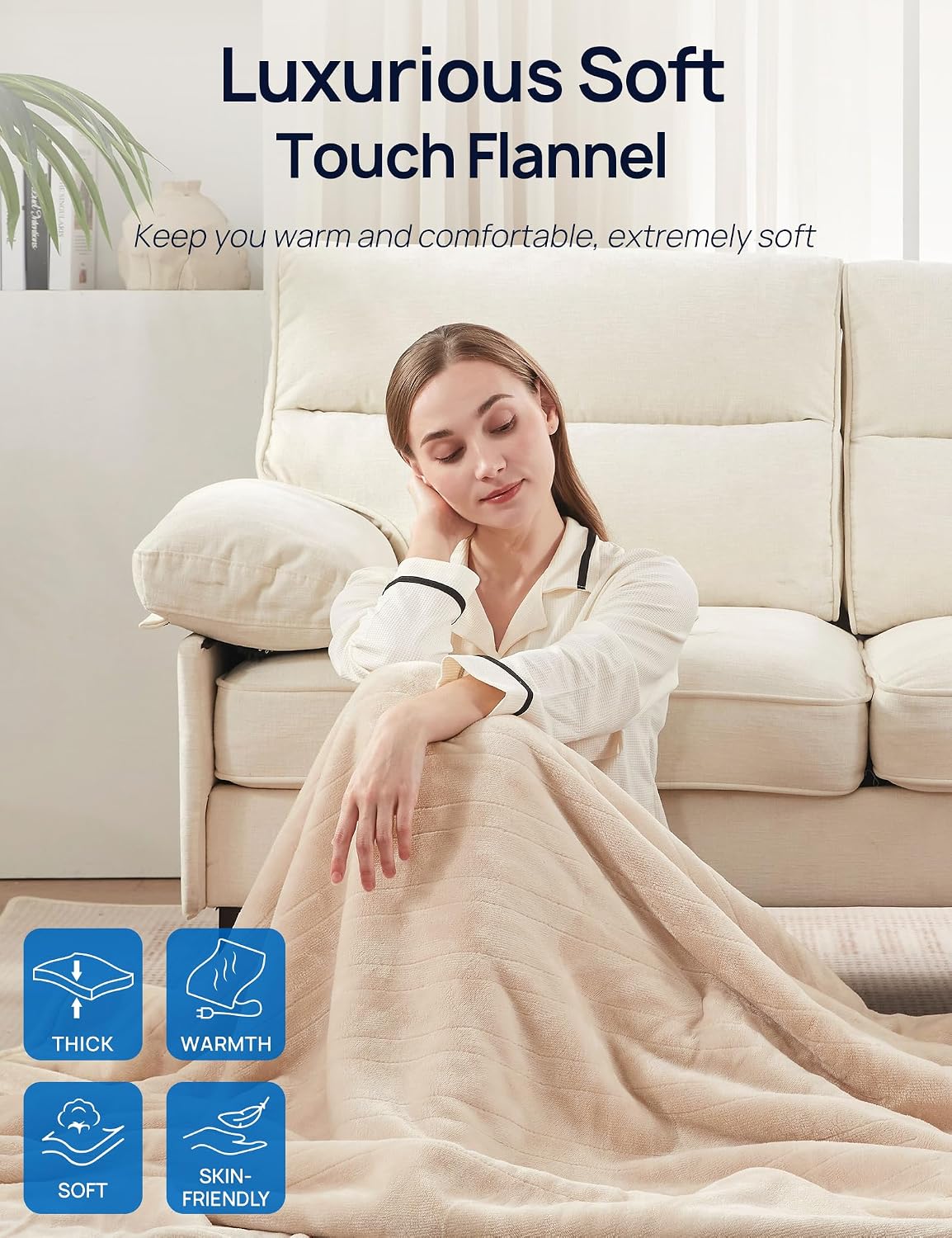 Westinghouse Electric Throw Blanket with Foot Pocket for Adults 50x62 | Soft Flannel to Sherpa Heated Throw with 6 Heating Levels & 2-10 Hours Time Settings, Fast Heating & Machine Washable