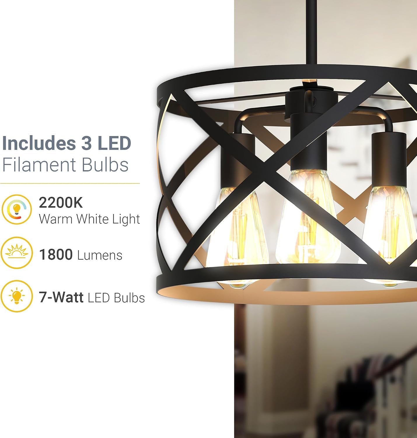 KODA Ludwig 3 -Light Black Farmhouse Metal Cylinder Medium Hanging Pendant Light
