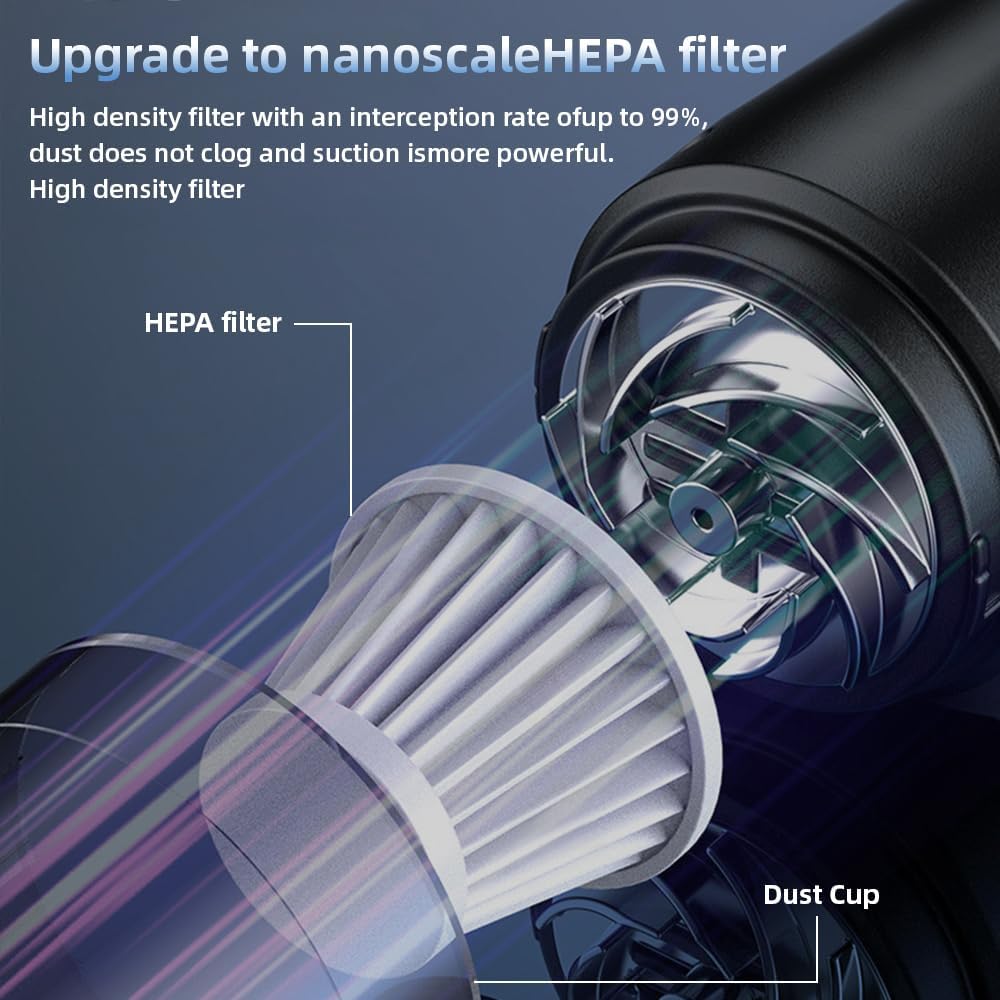 4-in-1 Rechargeable Handheld Vacuum Cleaner Blower, with Multi-Nozzles, Washable Filter, Strong Suction & Blowing, Black