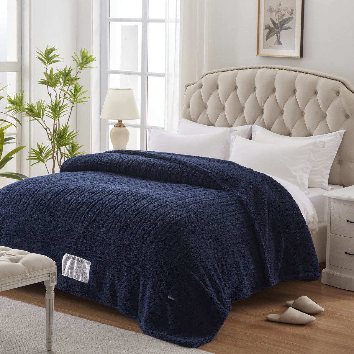Westinghouse Electric Blanket Heated, Soft Cozy Sherpa Heating Blanket, 10 Heat Settings & 1- 12 Hours Time Setting, 62x84in, Navy