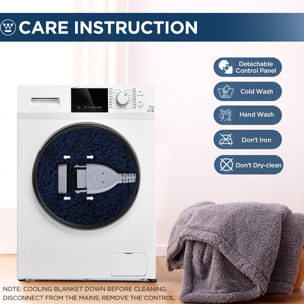 Westinghouse Electric Blanket Heated, Soft Cozy Sherpa Heating Blanket, 10 Heat Settings & 1- 12 Hours Time Setting, 62x84in, Navy