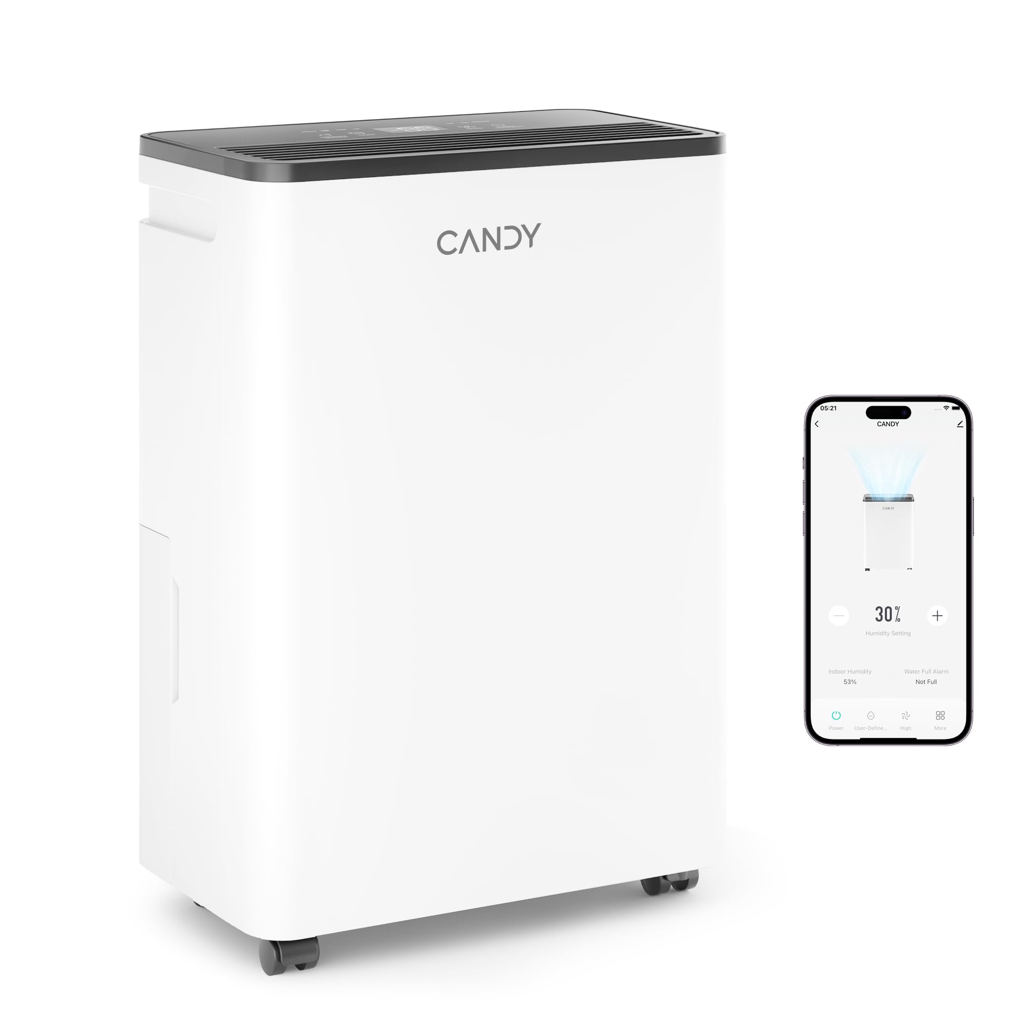 Candy 2000 Sq.Ft Dehumidifiers for Home 25 Pints Portable Dehumidifier With Continuous/Auto Mode, White