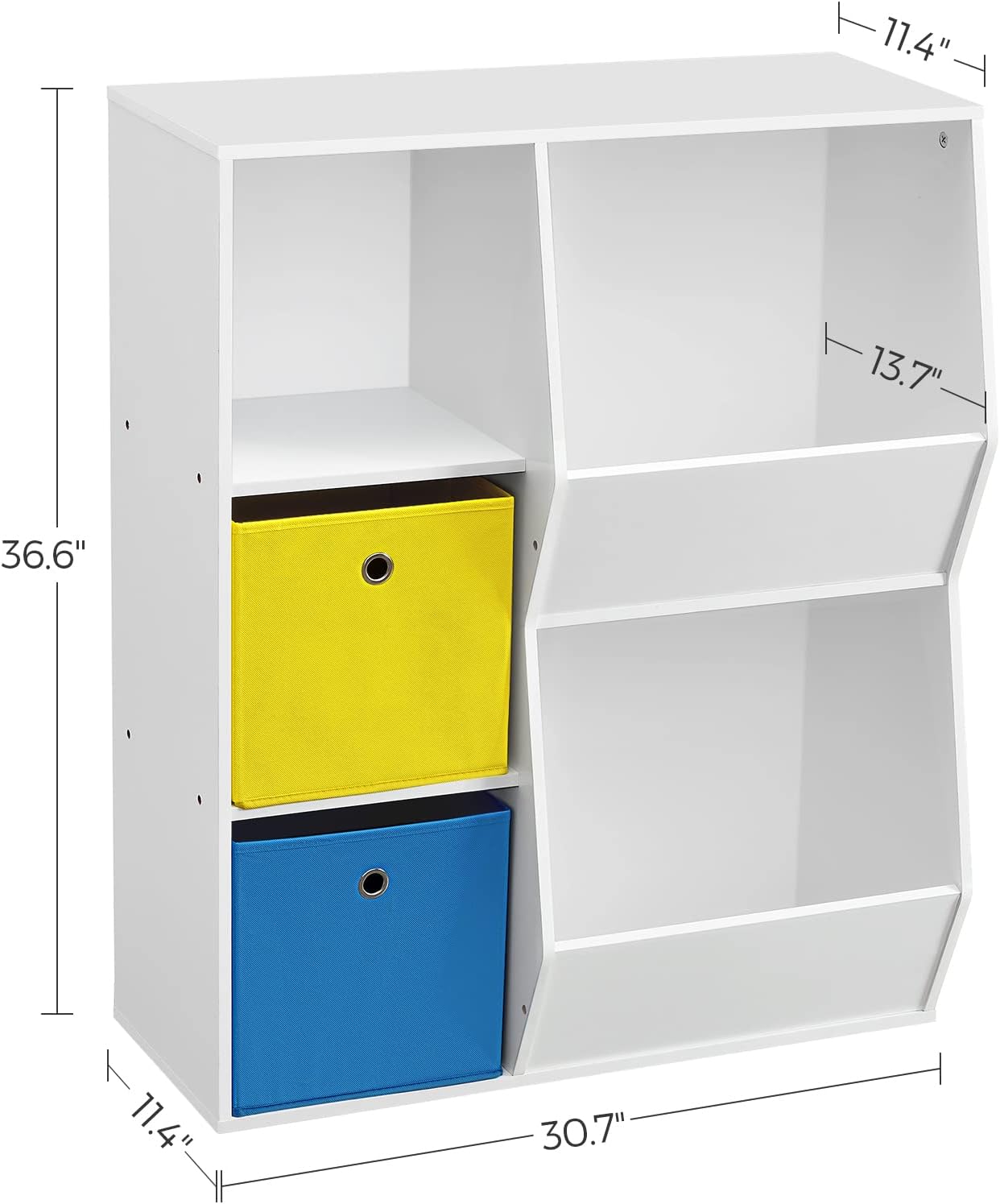 SONGMICS 3 shelves Toy Storage Organizer, with Compartments, Shelves and Fabric Bins, for Kids Room, Playroom, White