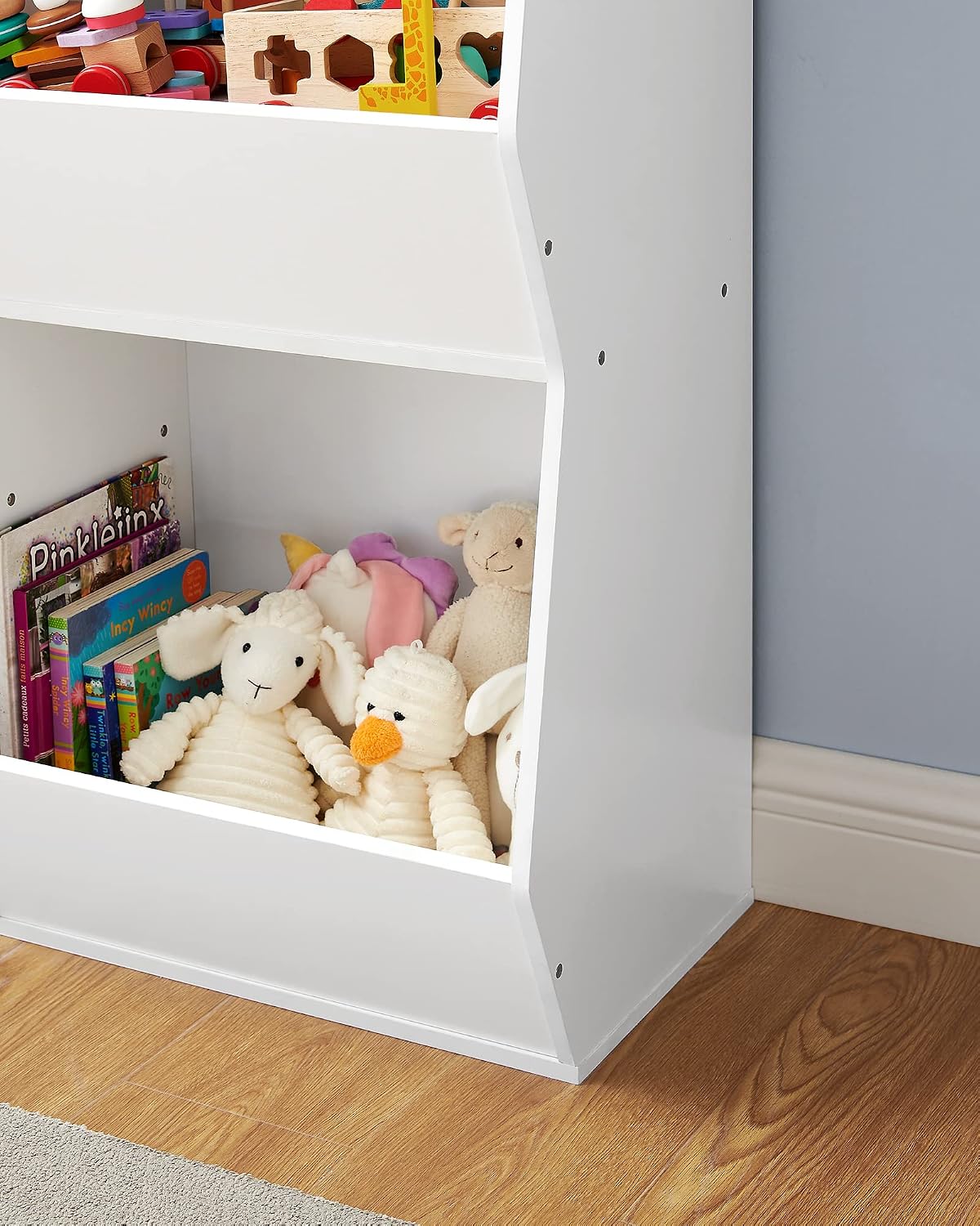 SONGMICS 3 shelves Toy Storage Organizer, with Compartments, Shelves and Fabric Bins, for Kids Room, Playroom, White