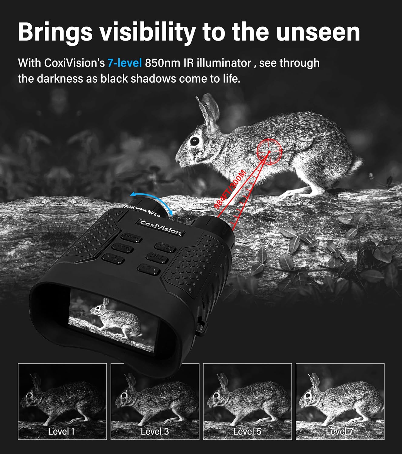 CoxiVision Night Vision Goggles, 4K Night Vision Binoculars for Adults, Upgraded 3.1" Large Screen & 4400mAh Rechargeable Battery, View in 100% Darkness with 7-Level Adjustment for Hunting, 64GB Card