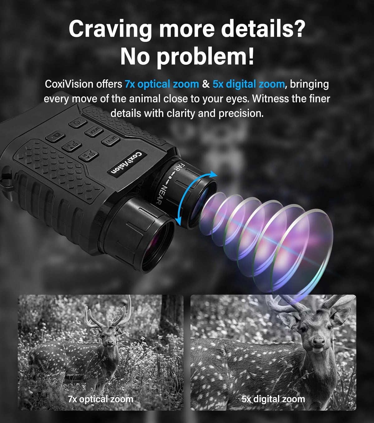 CoxiVision Night Vision Goggles, 4K Night Vision Binoculars for Adults, Upgraded 3.1" Large Screen & 4400mAh Rechargeable Battery, View in 100% Darkness with 7-Level Adjustment for Hunting, 64GB Card