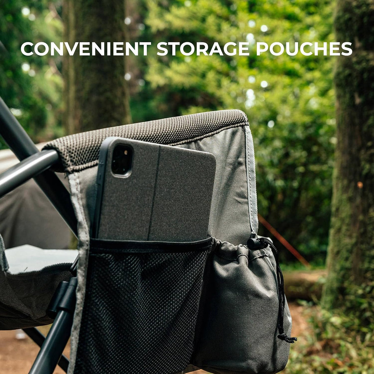 Camphor Designs Heavy Duty Portable Folding Camping Chair for Adults with Comfy Padded Backrest | for Outdoor & Sports, Backpacking, Beach, Lawn, Hunting, Tailgating, Fishing | Supports 400 Lbs (Grey)