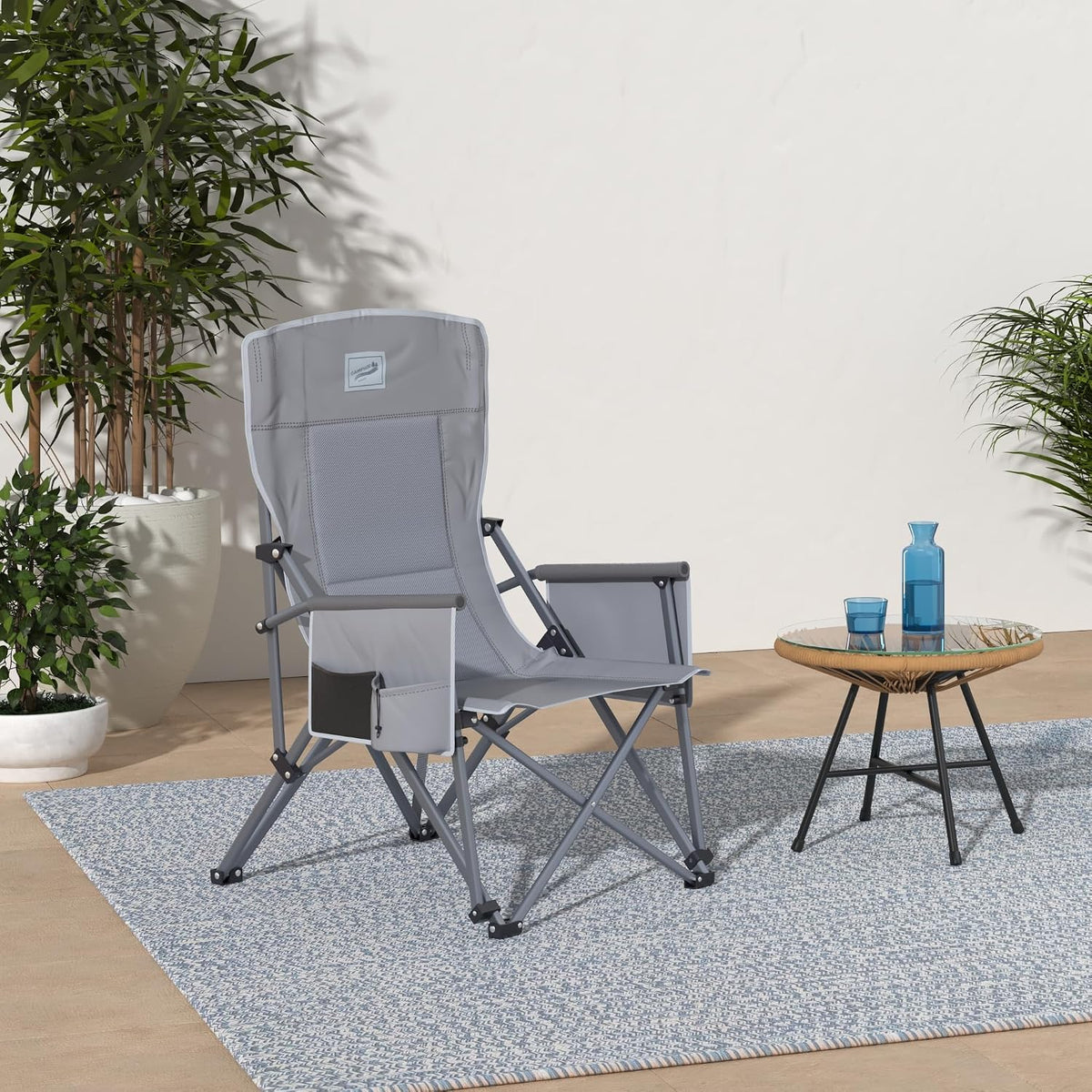 Camphor Designs Heavy Duty Portable Folding Camping Chair for Adults with Comfy Padded Backrest | for Outdoor & Sports, Backpacking, Beach, Lawn, Hunting, Tailgating, Fishing | Supports 400 Lbs (Grey)
