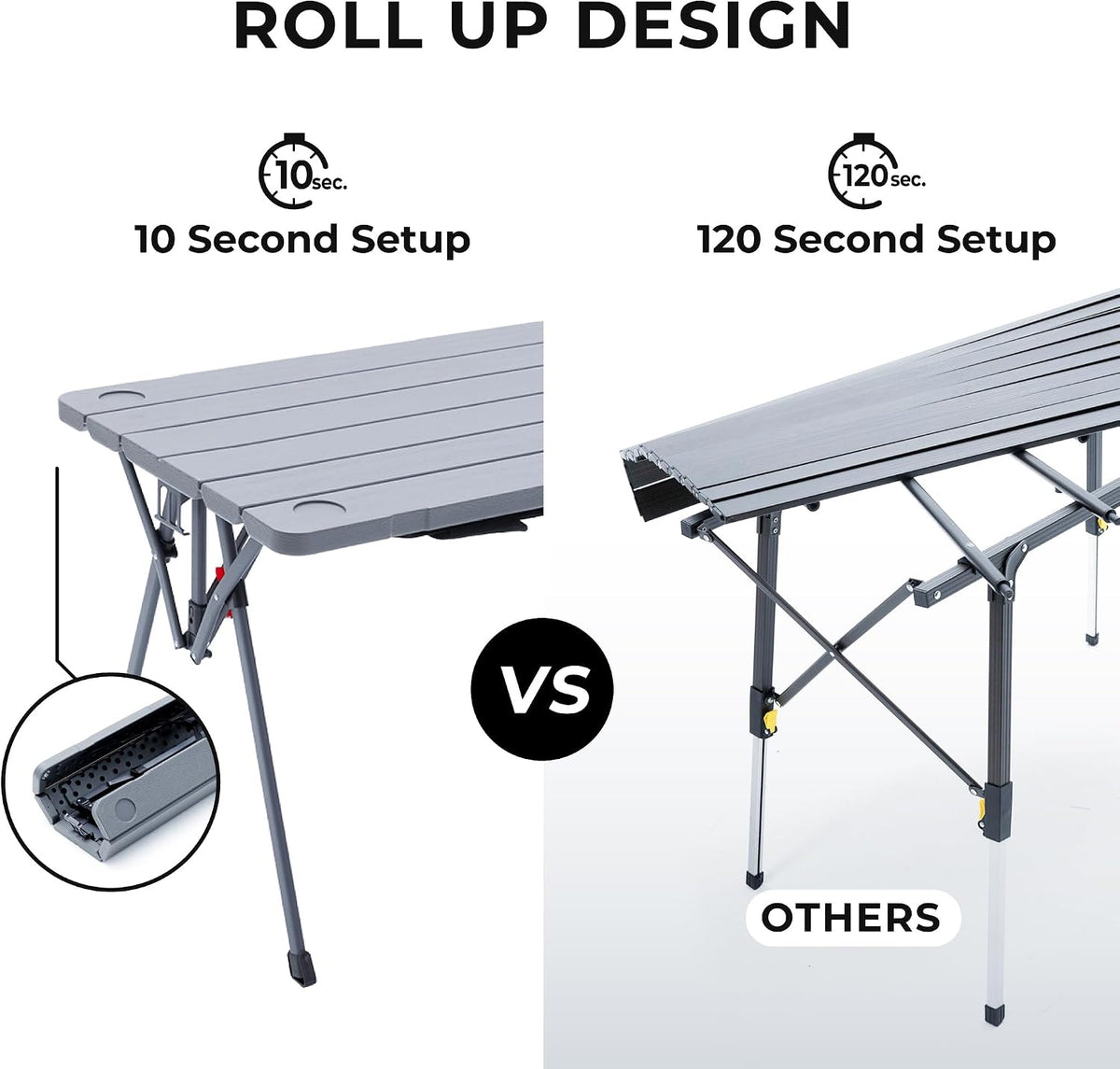 Camphor Designs Cococabana X Portable Folding Table with Adjustable Shoulder Strap for Camping, Tailgating, Picnic, RV - Roll Up Quick Setup, Compact Size, Heavy-Duty, Scratch & Stain Resistant