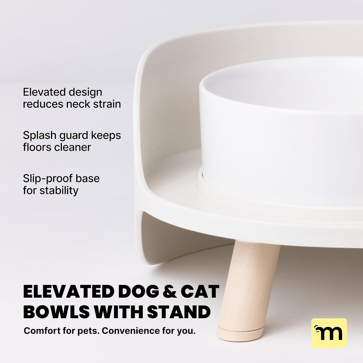 MalsiPree Dog Bowls Elevated & Pet Bowls - Small, Sand Beige - 45 Tilt Stand with Splash Guard - Dog Feeding Station with Ceramic Dishes for Food & Water