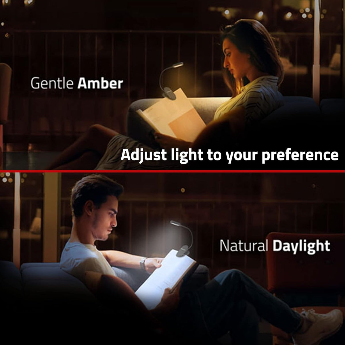 GearLight Rechargeable Book Light for Reading in Bed Hands-Free LED Clip-on Lamp with 3 Light Modes, Adjustable Brightness, Flexible Neck Reading Light for Books, Laptops, and More Black Clip-on