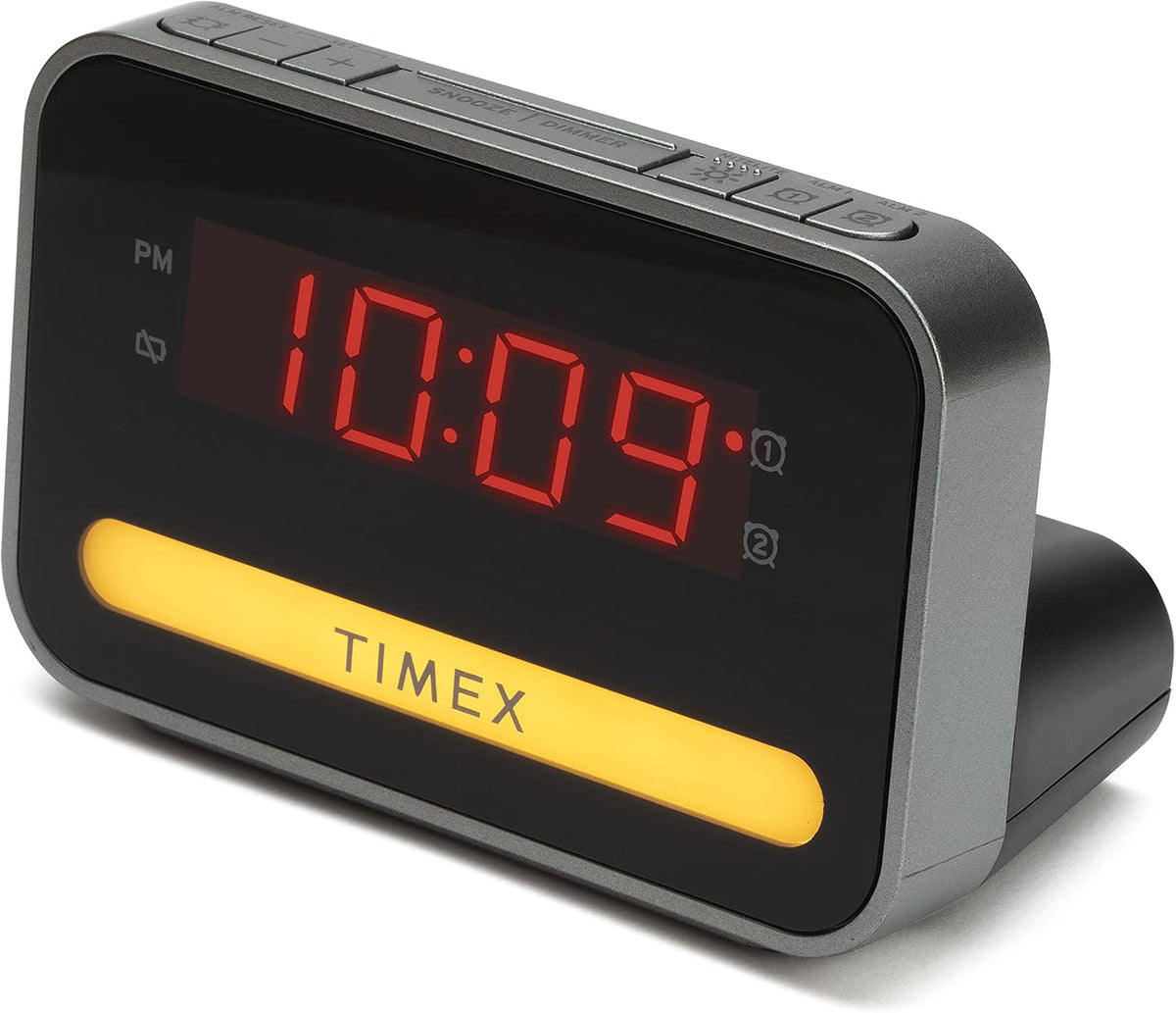 Timex Bedside Dual Alarm Clock with USB Charging, Nightlight, Snooze bar, dimmer Display and Battery Backup (T1200)