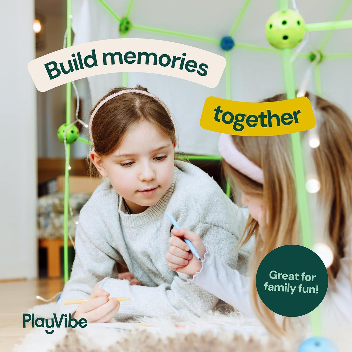 PLAYVIBE 130 PCS Kids Fort Building Kit, Indoor/Outdoor Kids Toys