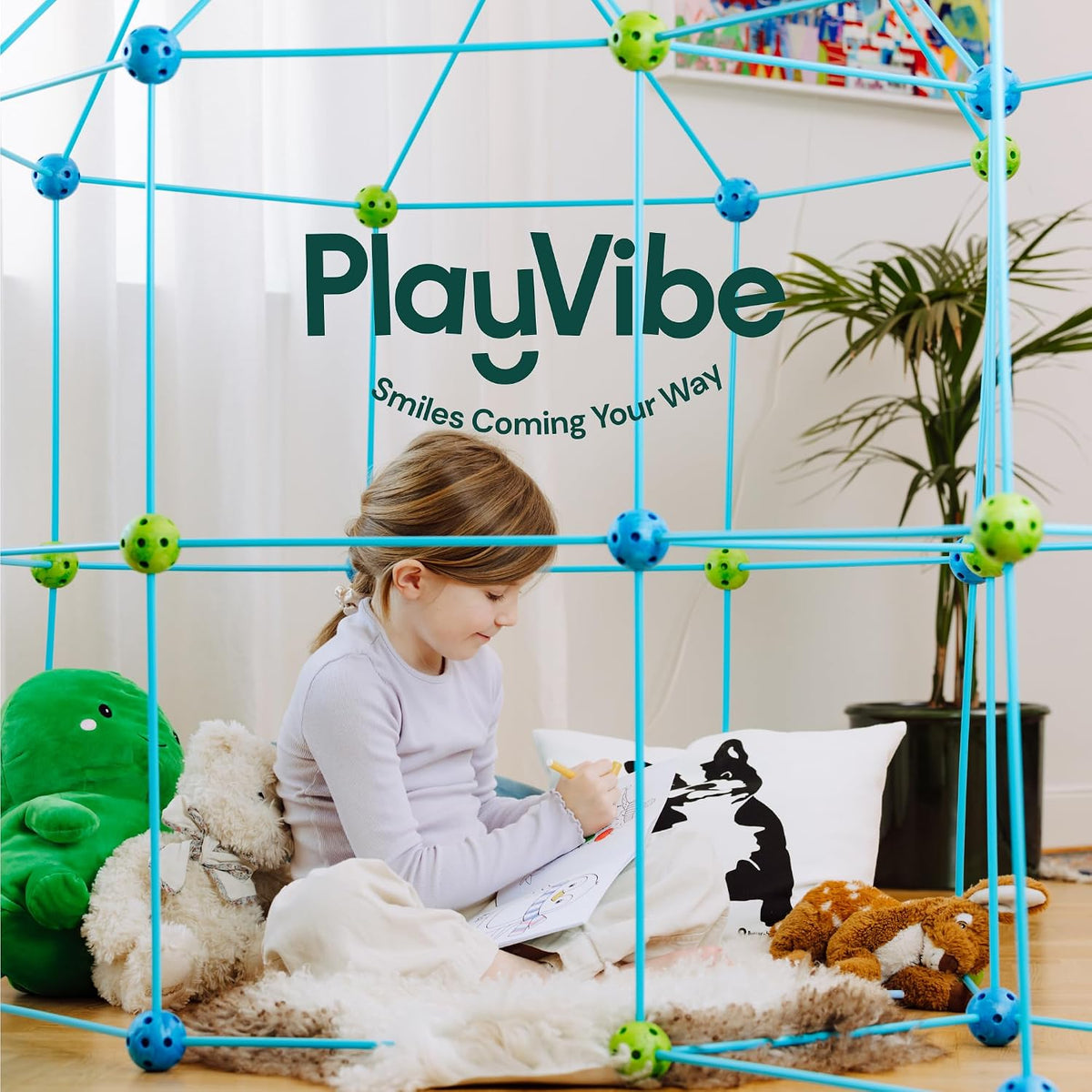 PLAYVIBE 130 PCS Kids Fort Building Kit, Indoor/Outdoor Kids Toys