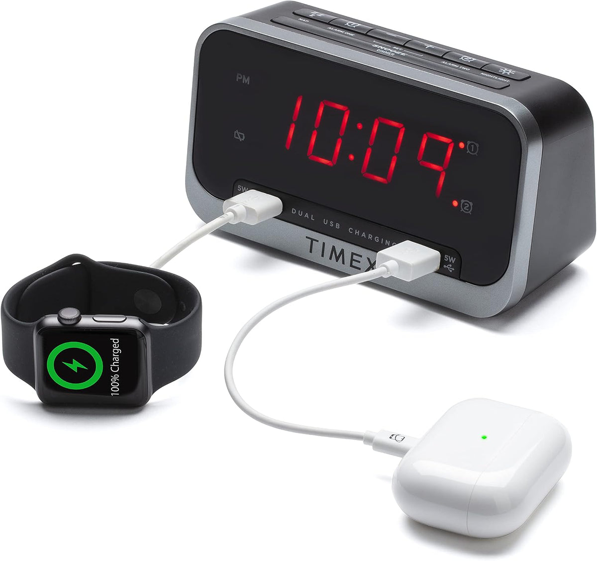 Timex Bedside Alarm Clock with Dual USB Charging, Dual Alarm, Nightlight, Snooze bar, and Battery Backup (T1300)