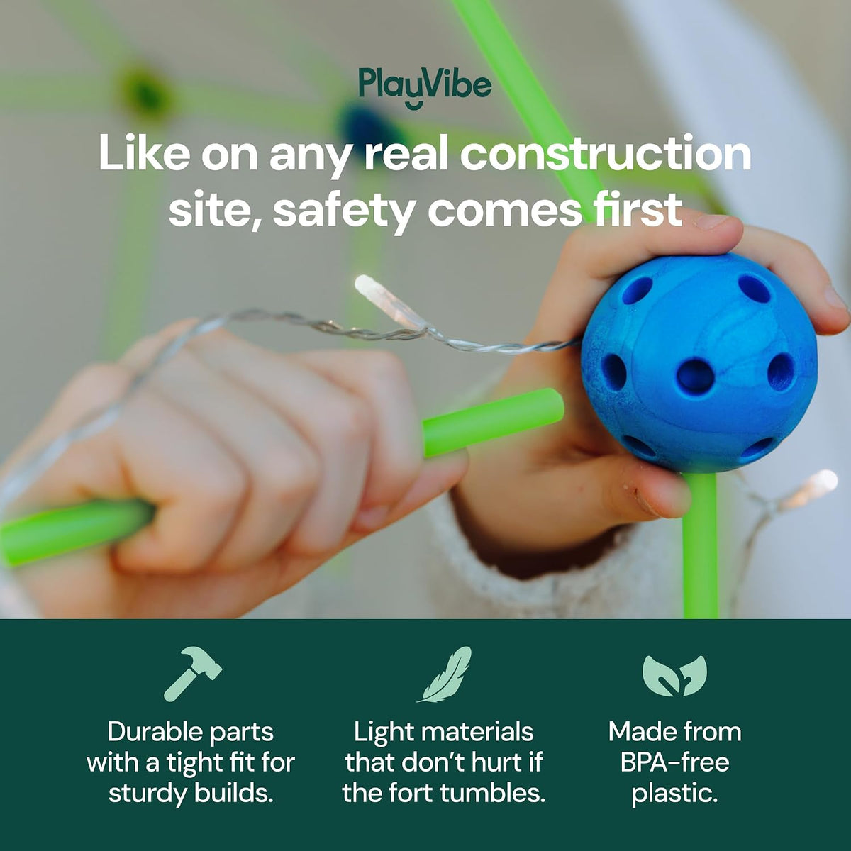 PLAYVIBE 130 PCS Glow in The Dark Kids Fort Building Kit - Fort Builder | Fort Kit | Crazy Kids Fort Building Set | Build A Fort | Air Fort | Indoor/Outdoor Kids Toys